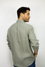 CAMISA LINO MANGA LARGA VERDE PARA HOMBRE