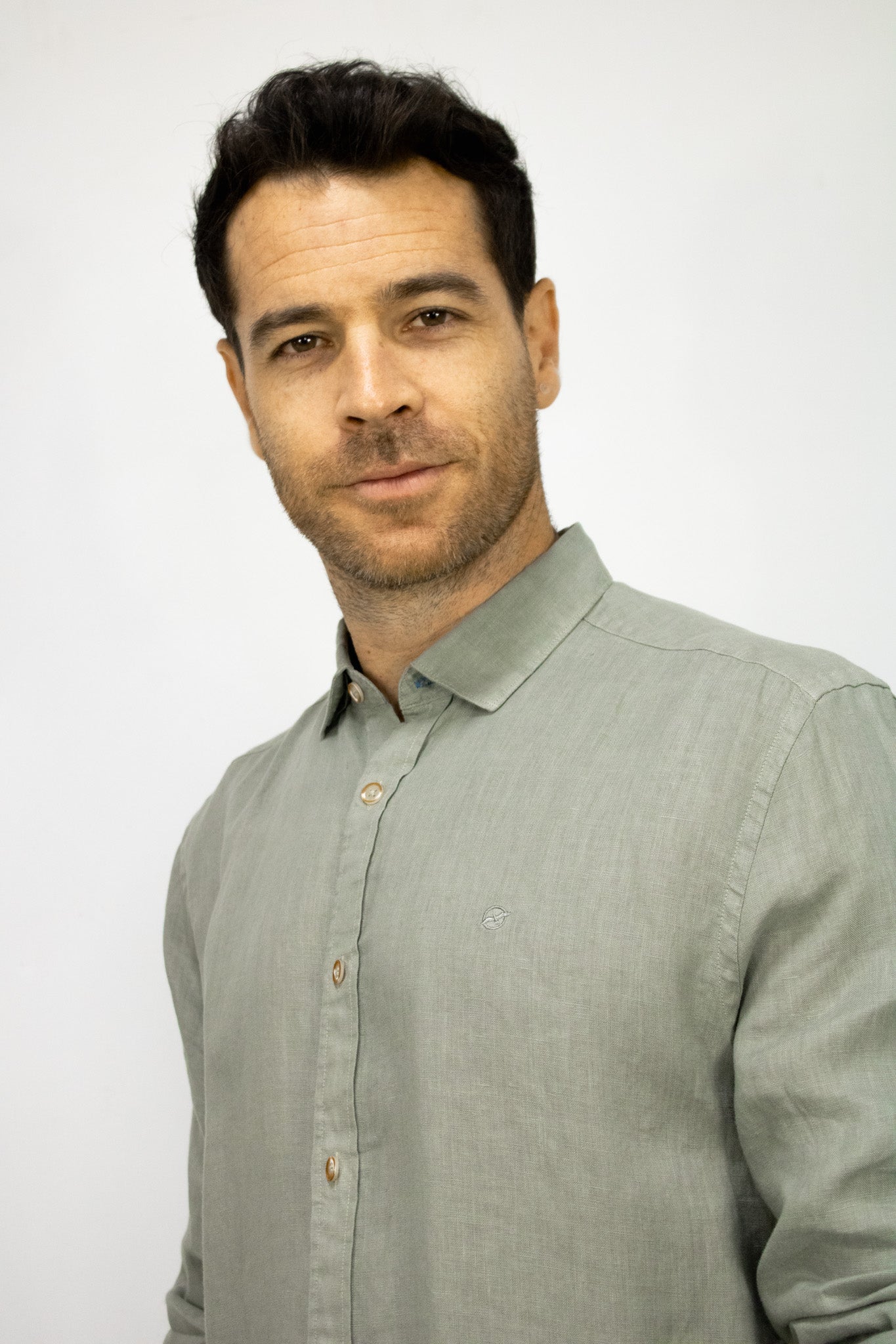 CAMISA LINO MANGA LARGA VERDE PARA HOMBRE