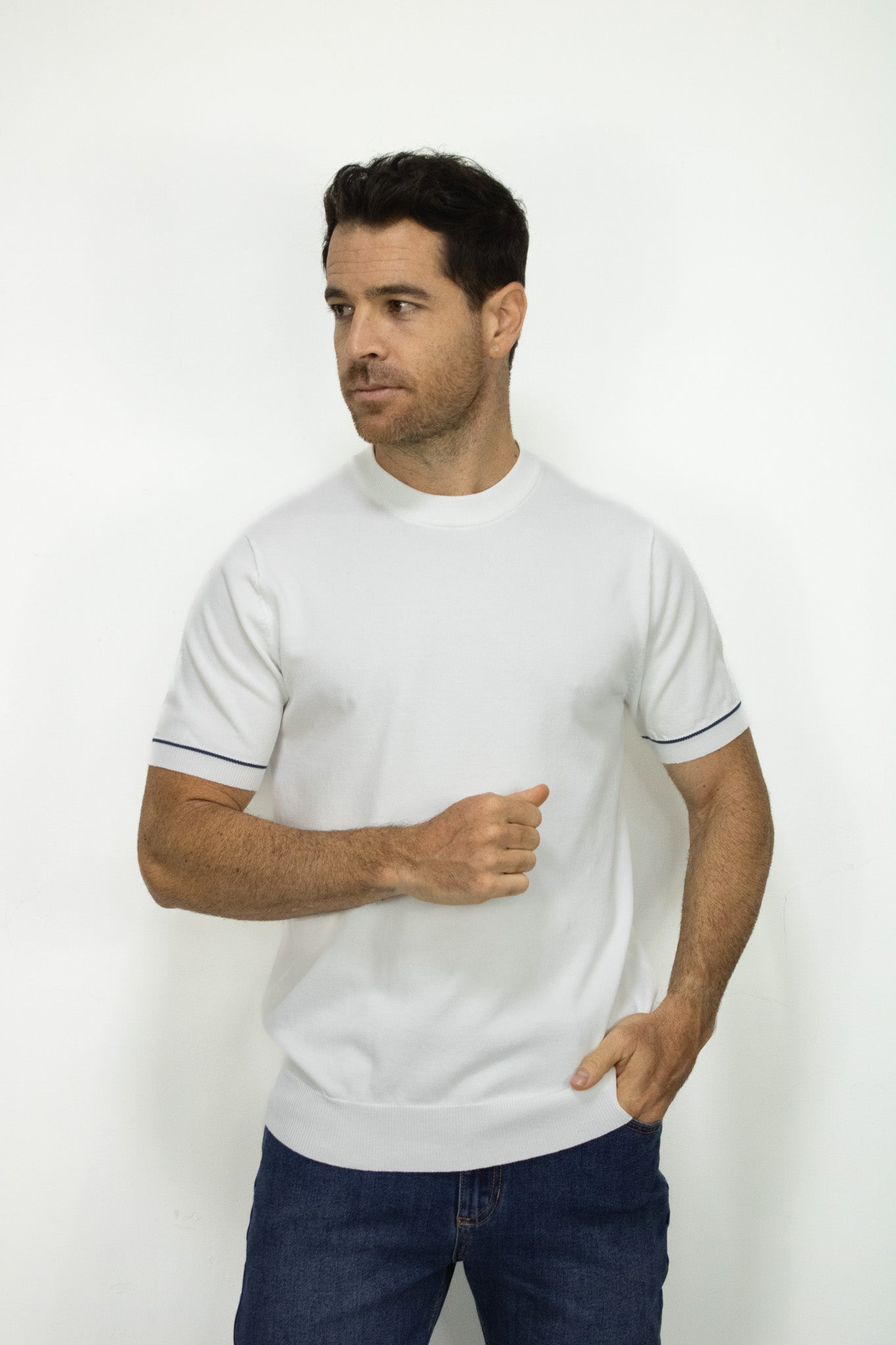 CAMISETA TEJIDA BLANCA PARA HOMBRE