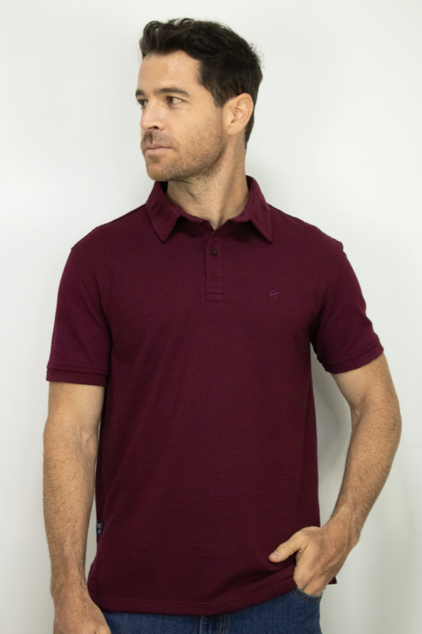 Camiseta Polo Manga Corta Vinotinto Texturizada para Hombre