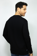 Camibuso Negro Cuello Henley Manga Larga para Hombre