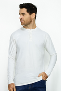 Camibuso Blanco Cuello Henley Manga Larga para Hombre