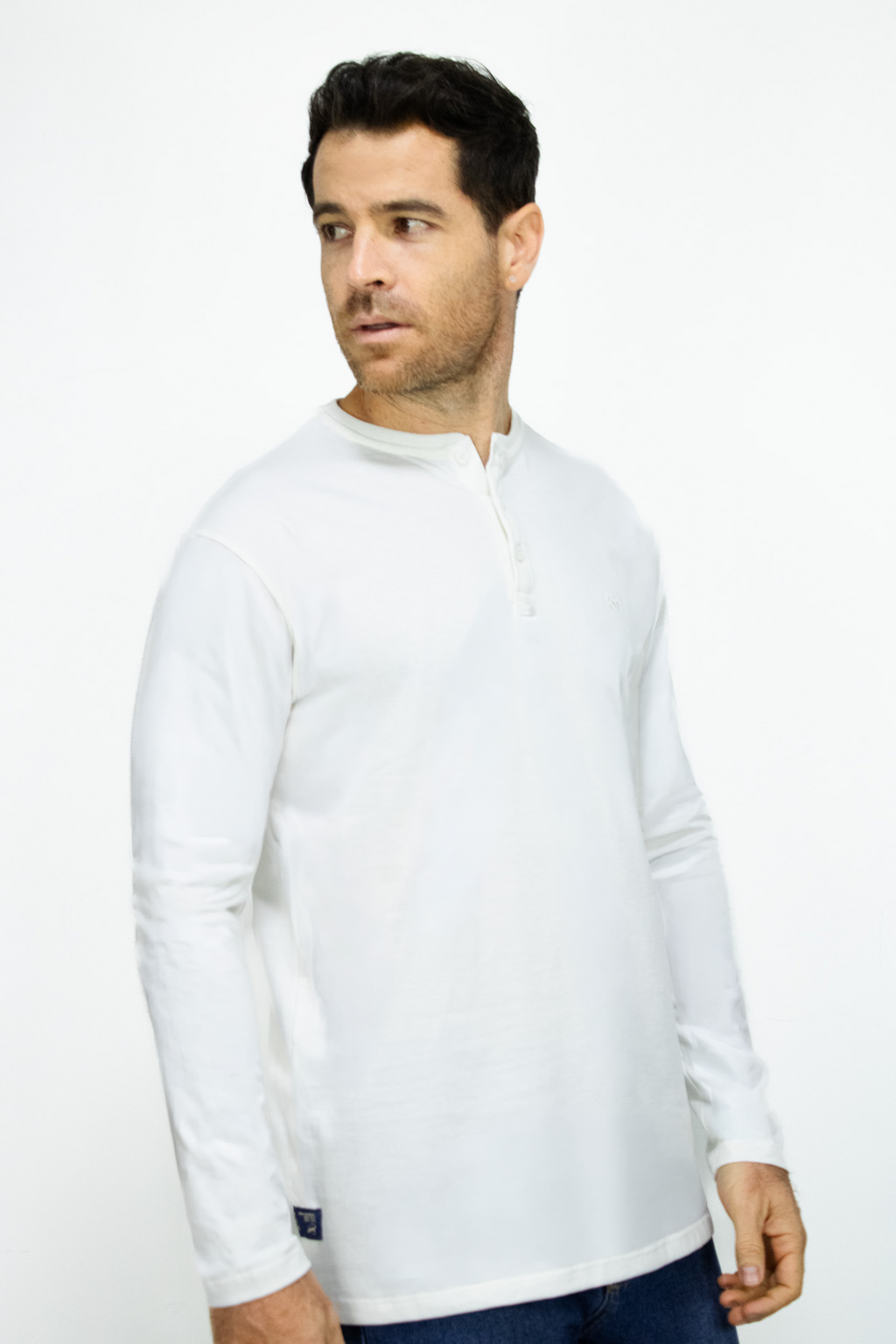 Camibuso Blanco Cuello Henley Manga Larga para Hombre