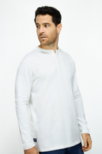 Camibuso Blanco Cuello Henley Manga Larga para Hombre