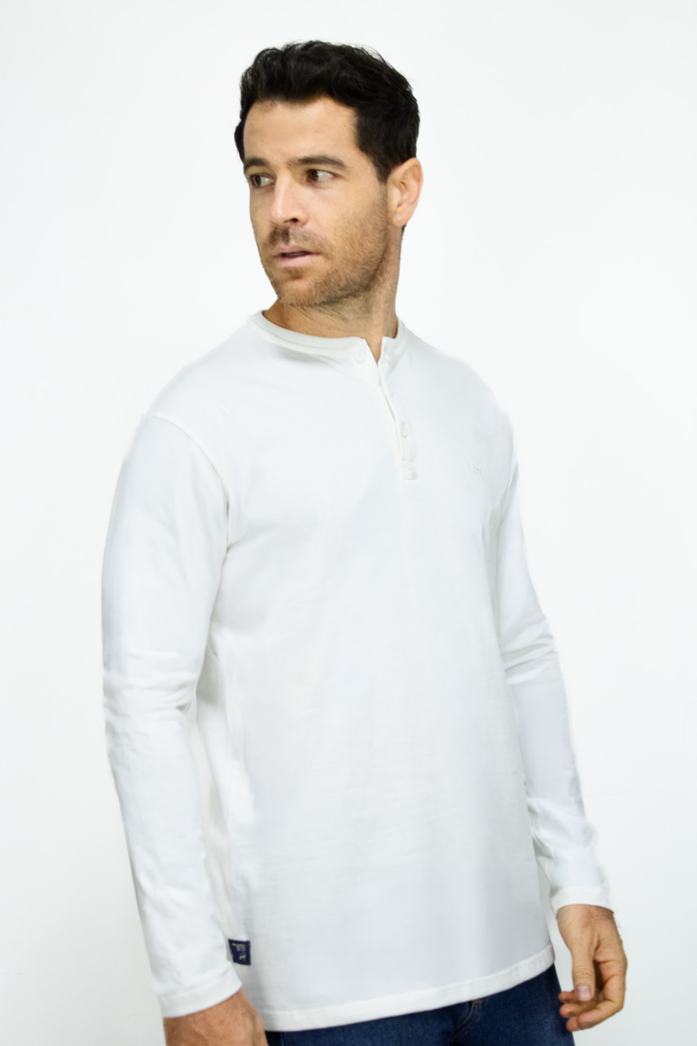 Camibuso Blanco Cuello Henley Manga Larga para Hombre