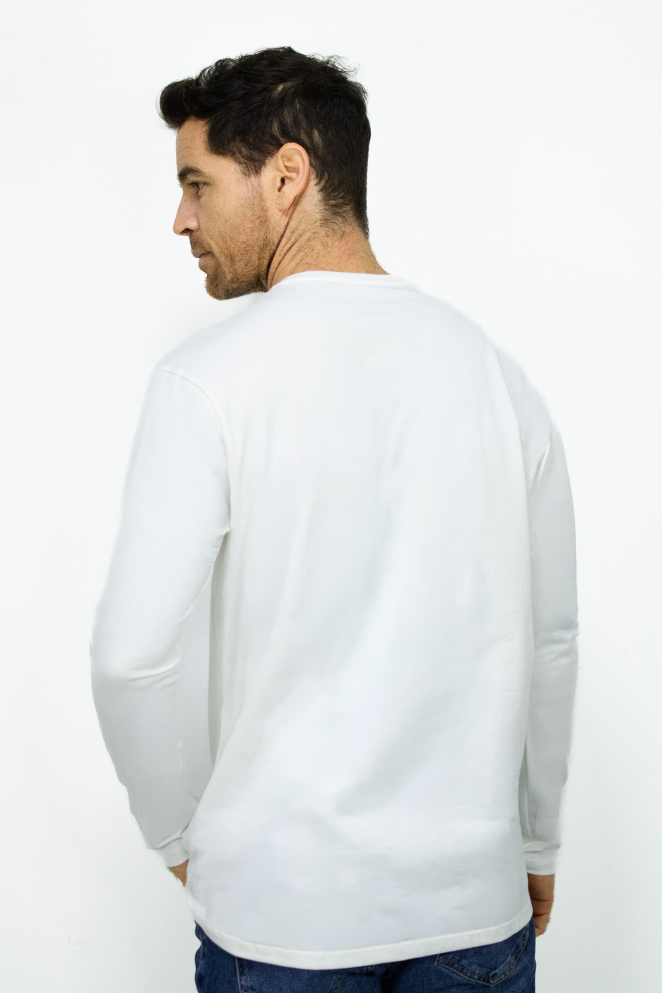 Camibuso Blanco Cuello Henley Manga Larga para Hombre