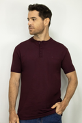 Camiseta Cuello Henley Manga Corta Vinotinto para Hombre