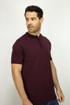 Camiseta Cuello Henley Manga Corta Vinotinto para Hombre