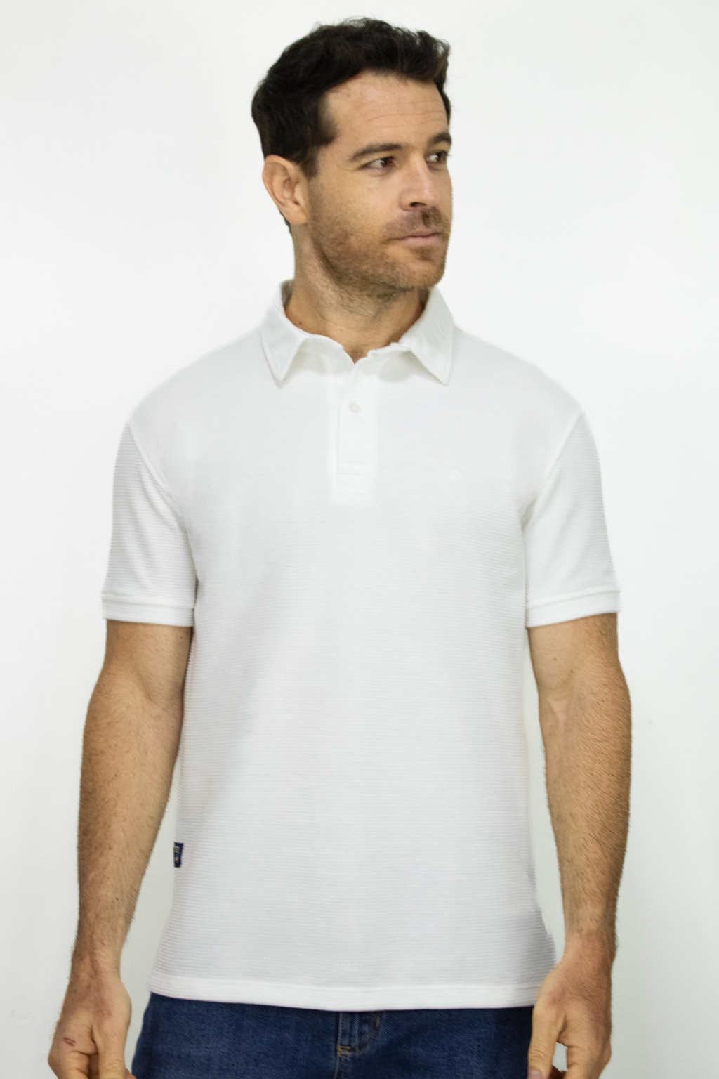 Camiseta Polo Manga Corta Blanca Texturizada para Hombre