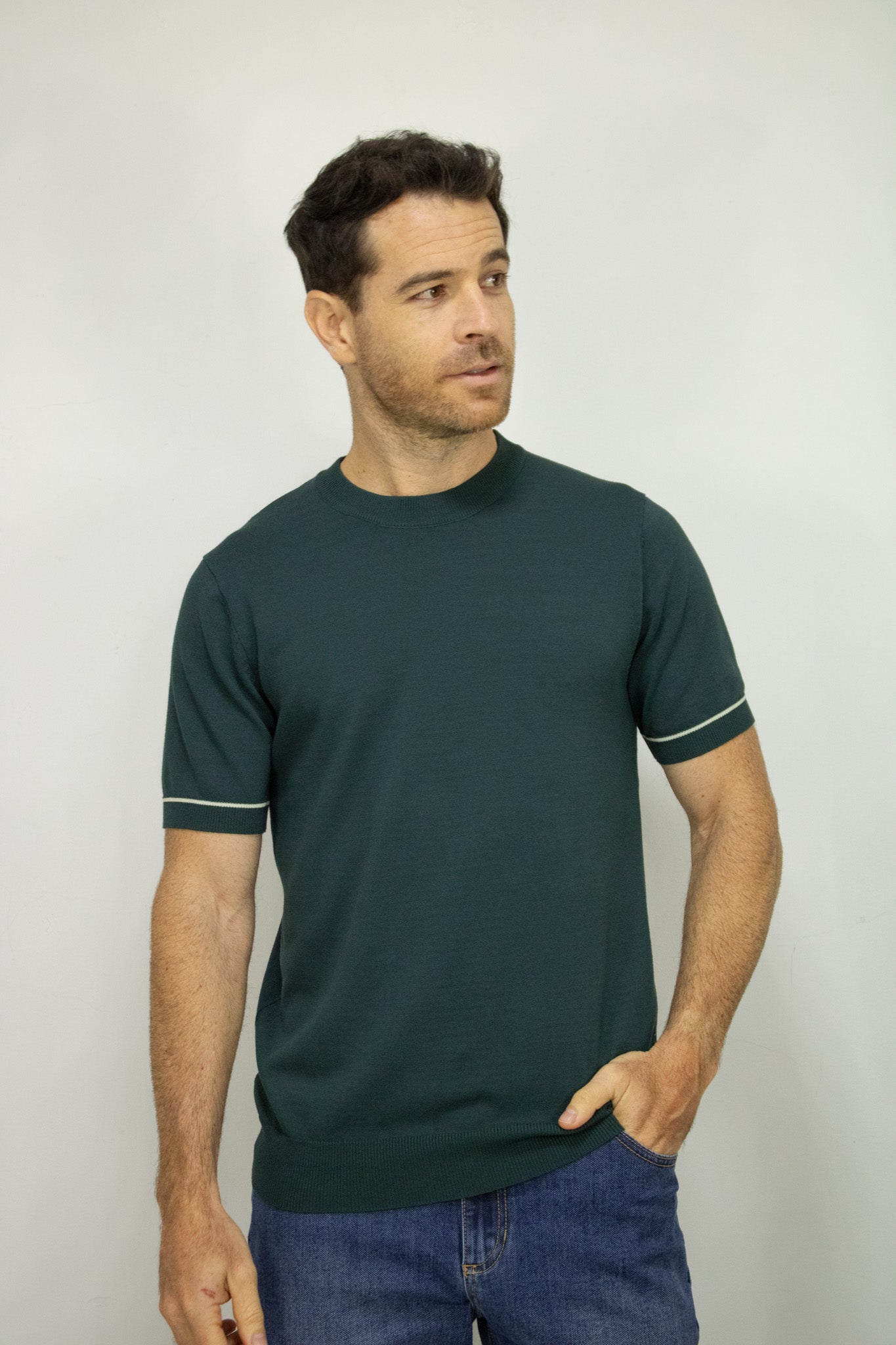 CAMISETA TEJIDA VERDE PARA HOMBRE