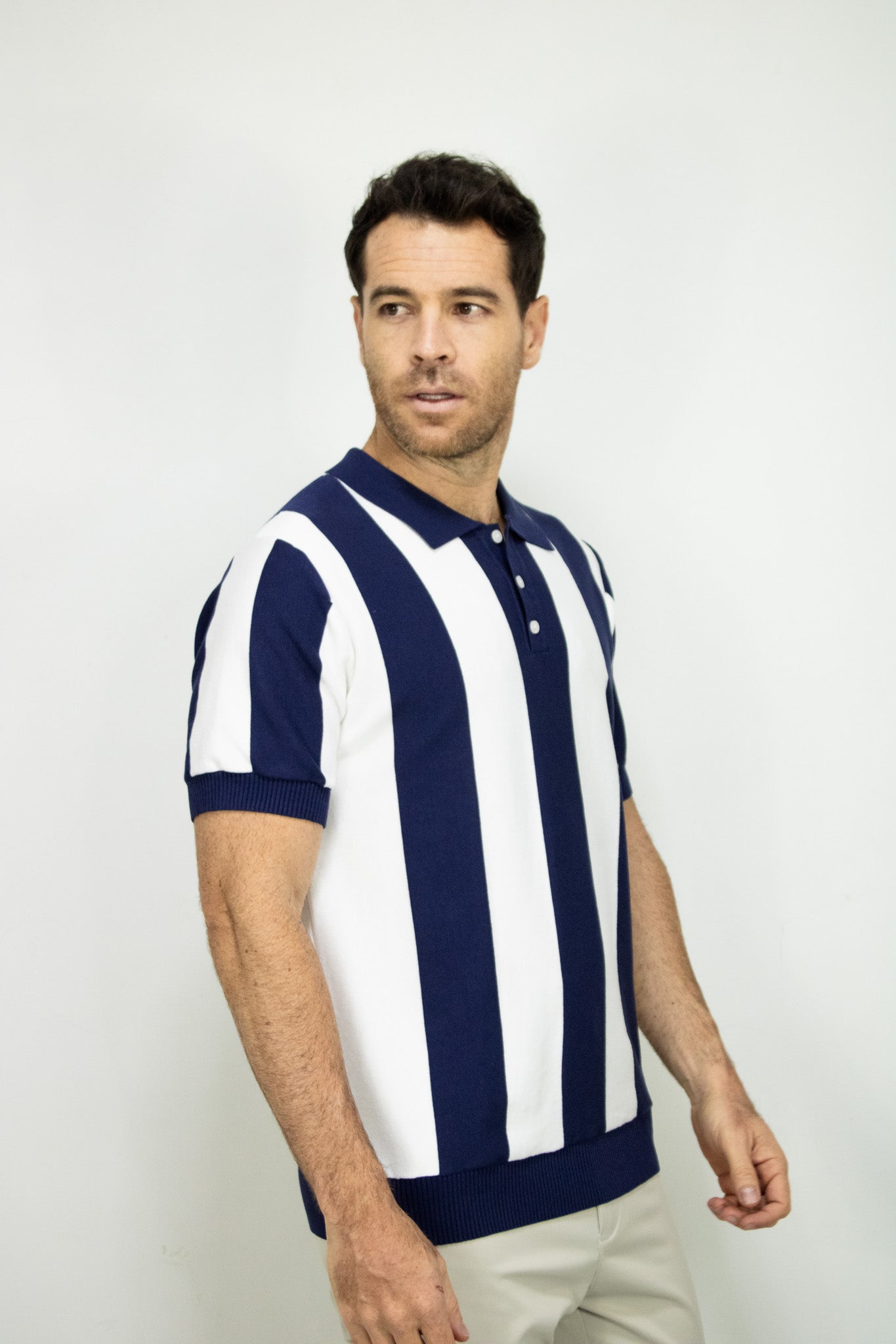 POLO TEJIDA RAYAS AZUL OSCURA PARA HOMBRE