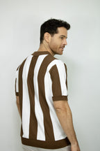 POLO TEJIDA RAYAS CAFE PARA HOMBRE