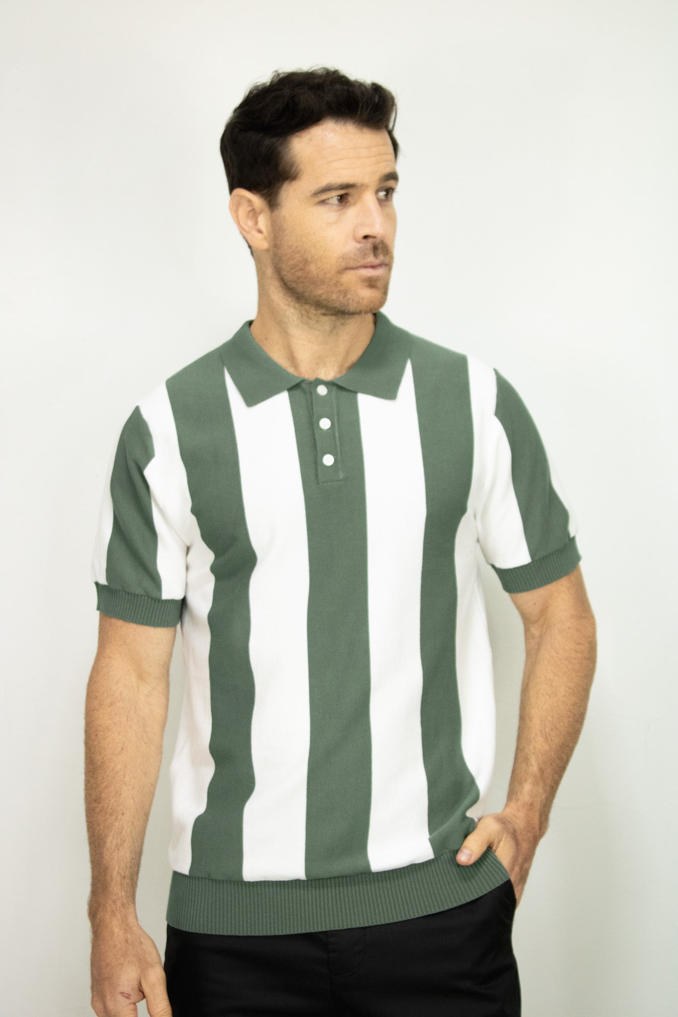 POLO TEJIDA RAYAS VERDE PARA HOMBRE