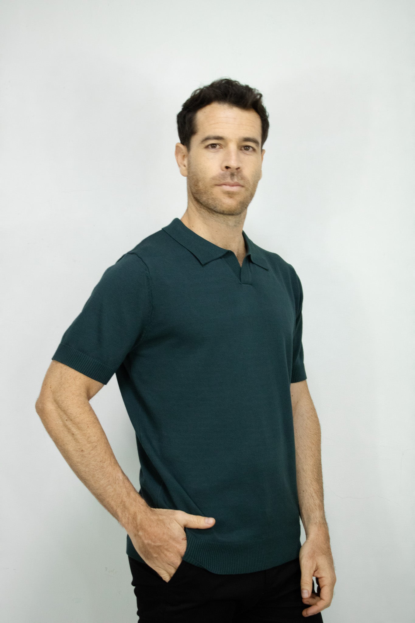 POLO TEJIDA VERDE OSCURO PARA HOMBRE