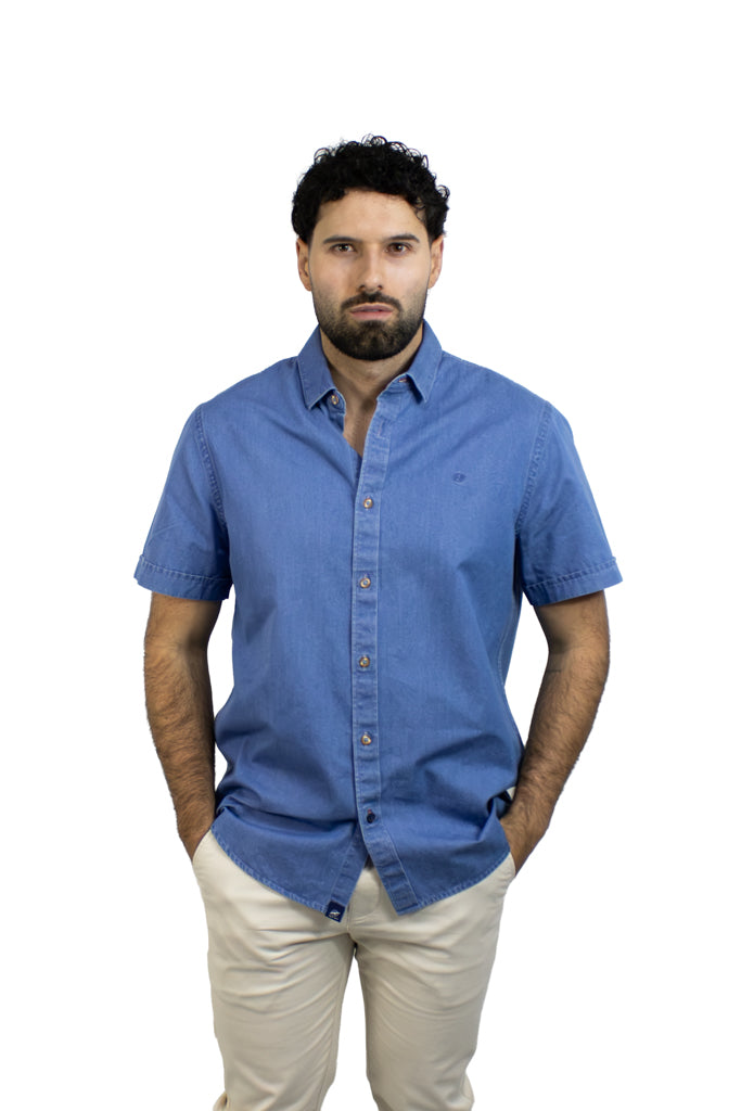Camisa Manga Corta Denim Para Hombre