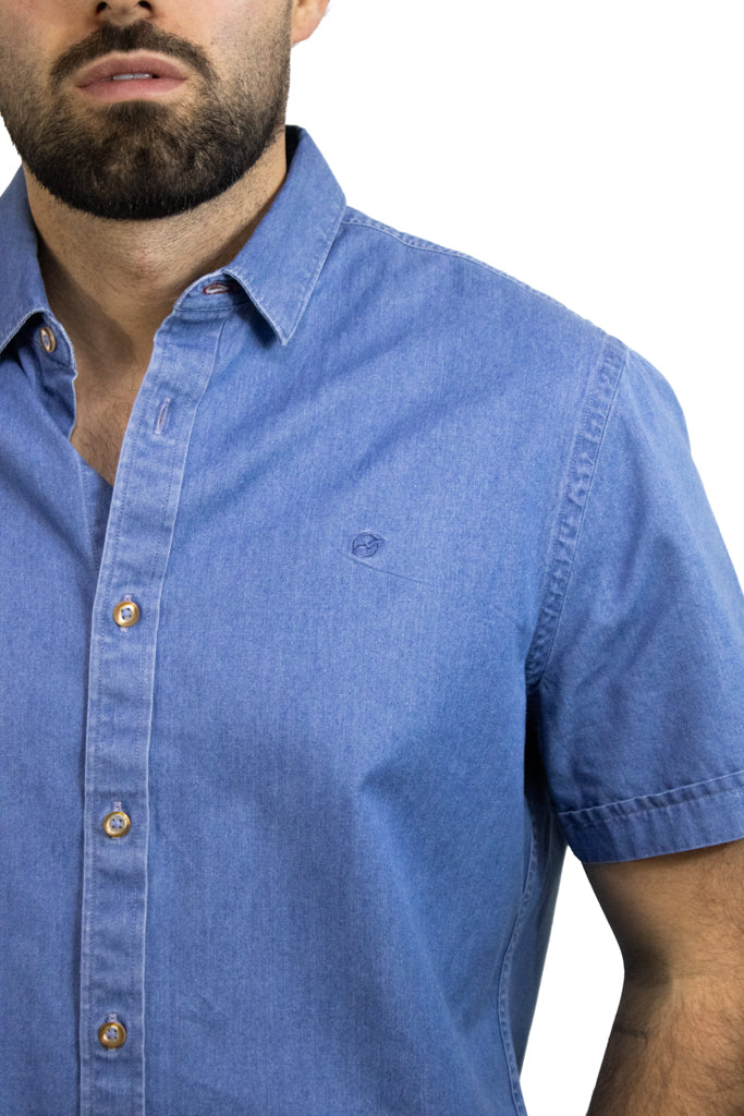 Camisa Manga Corta Denim Para Hombre