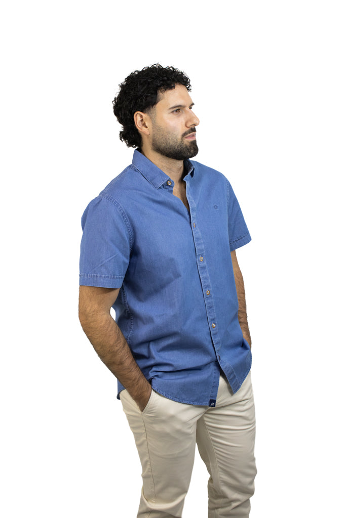 Camisa Manga Corta Denim Para Hombre