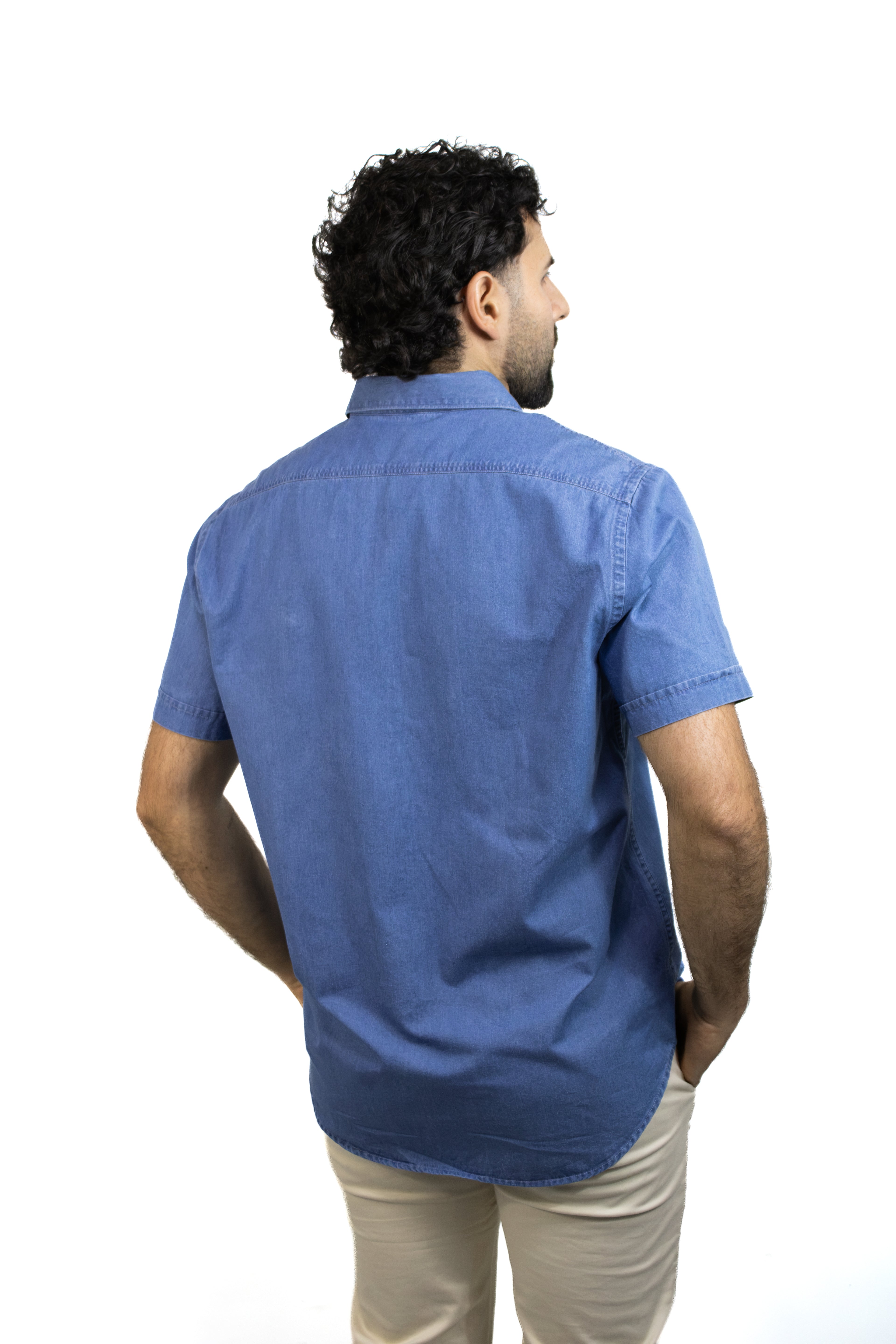 Camisa Manga Corta Denim Para Hombre