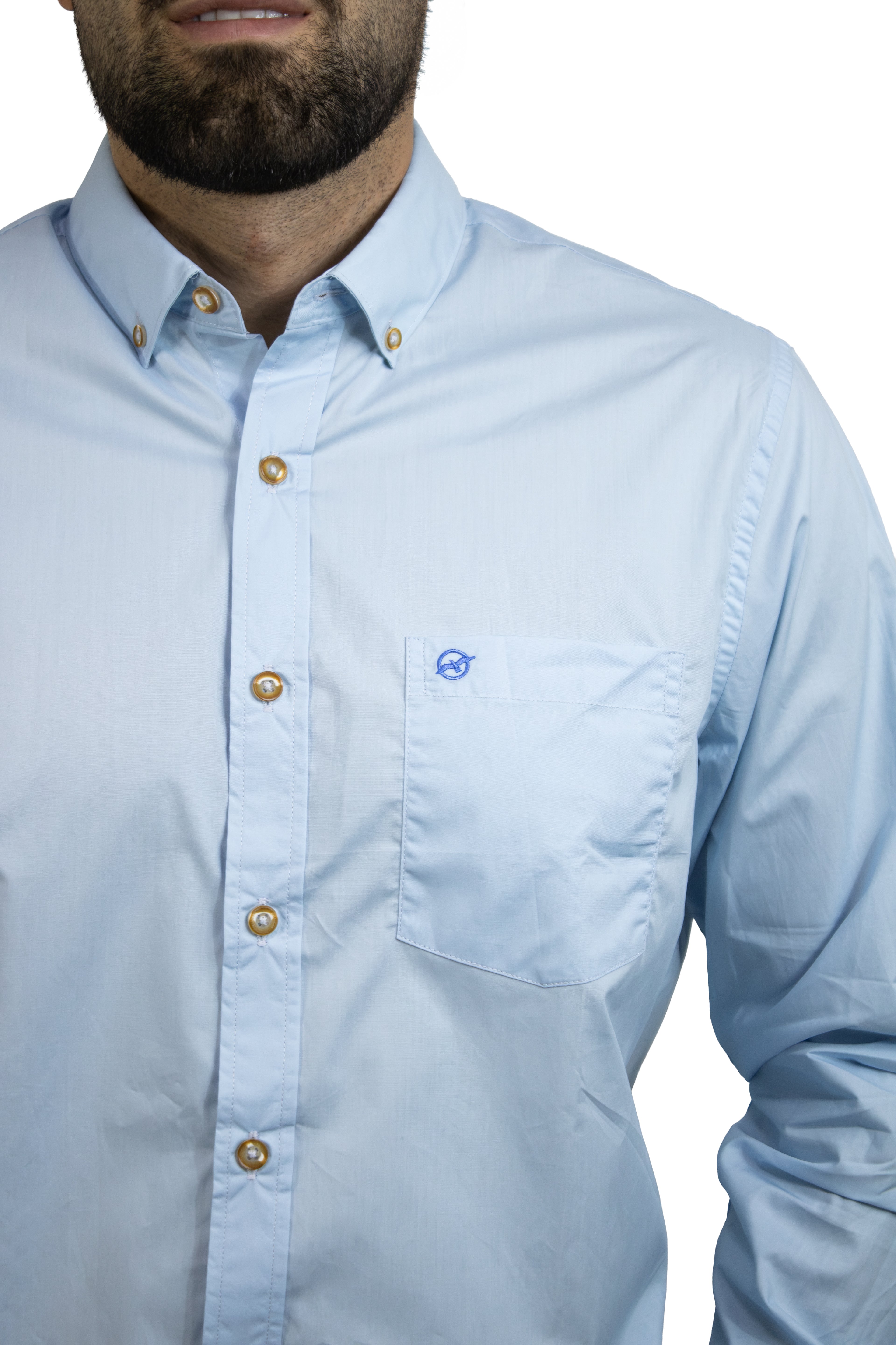 Camisa Manga Larga Azul Para Hombre