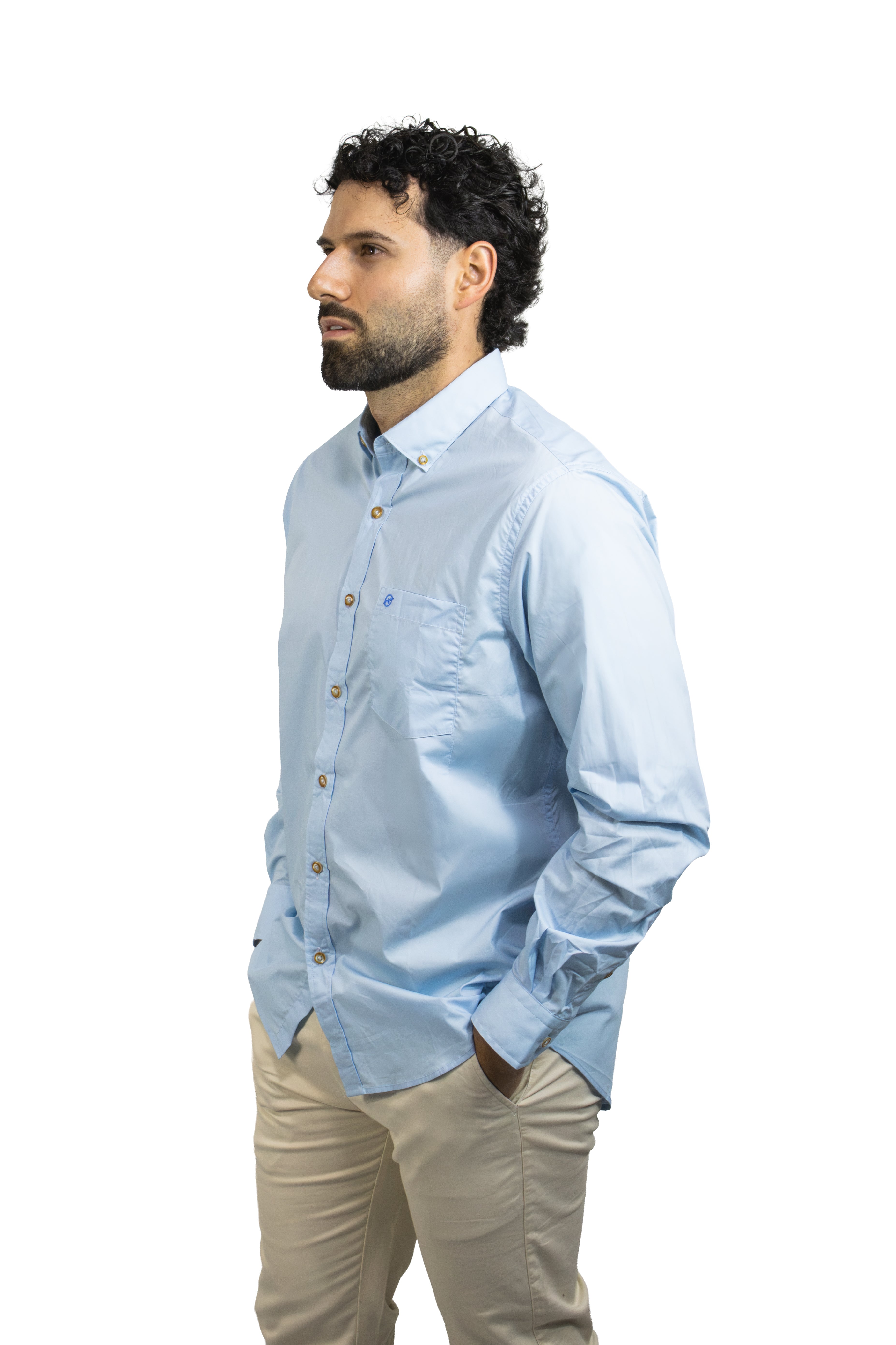 Camisa Manga Larga Azul Para Hombre