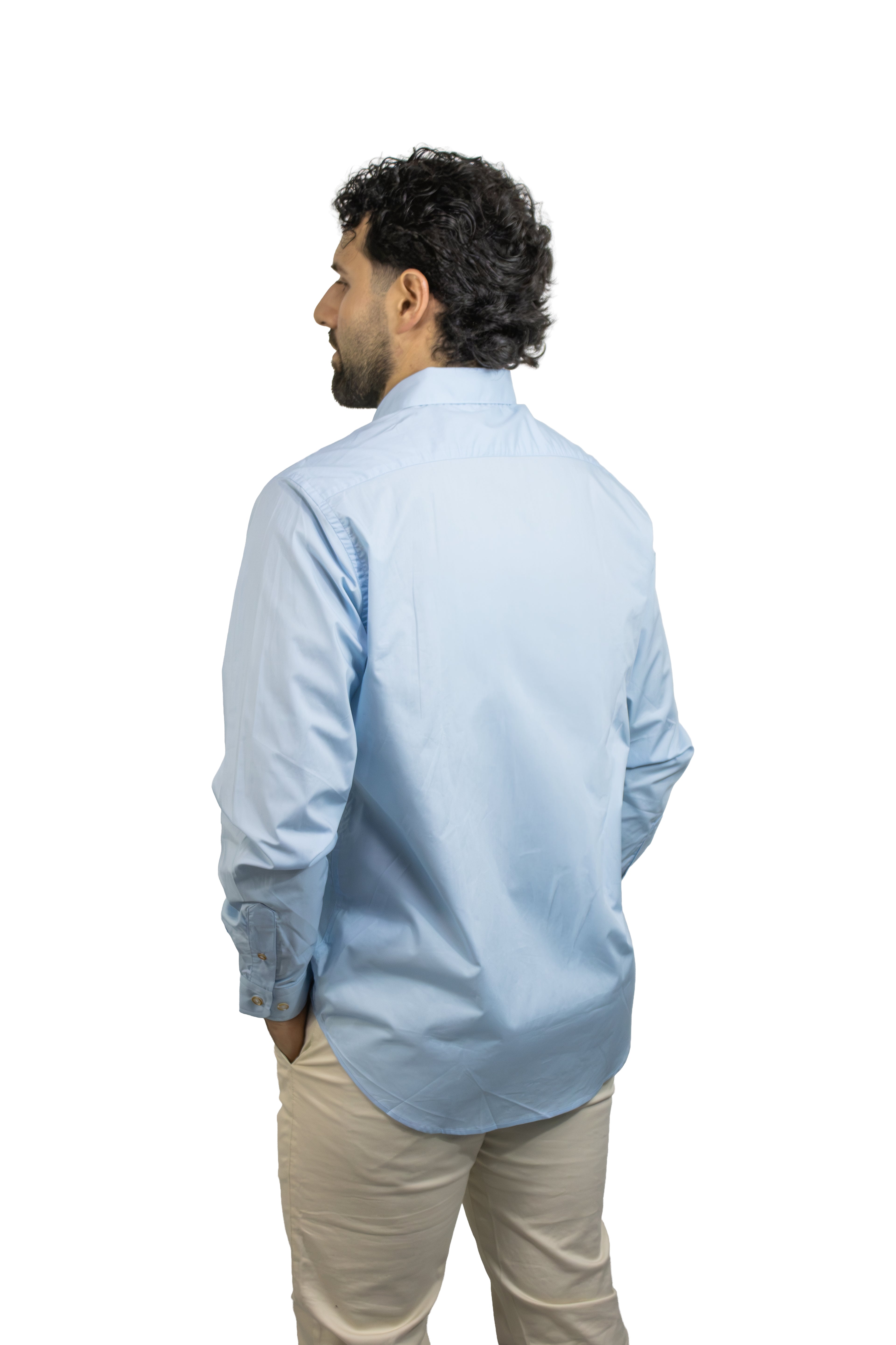 Camisa Manga Larga Azul Para Hombre