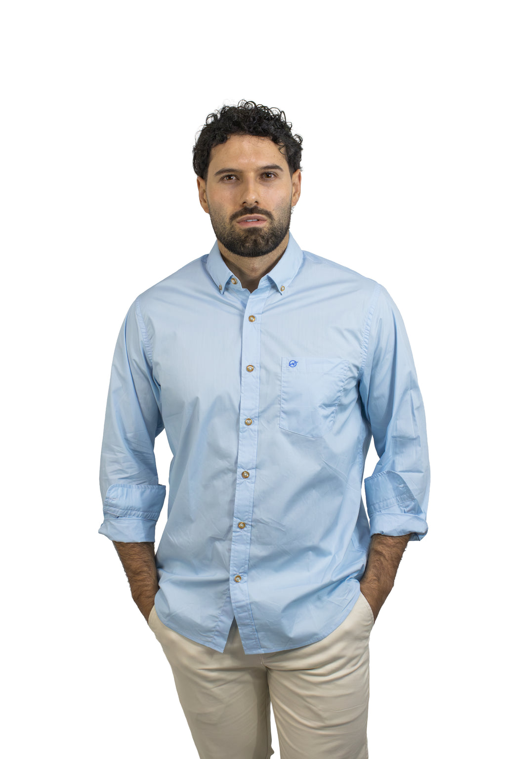 Camisa Manga Larga Azul Para Hombre