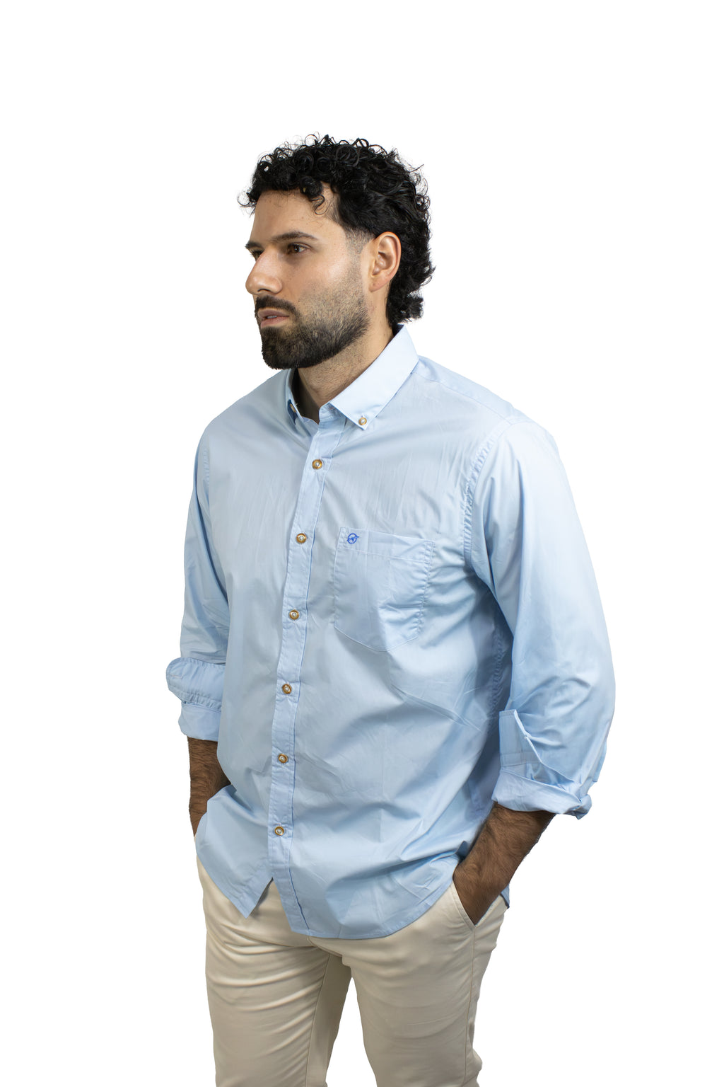 Camisa Manga Larga Azul Para Hombre