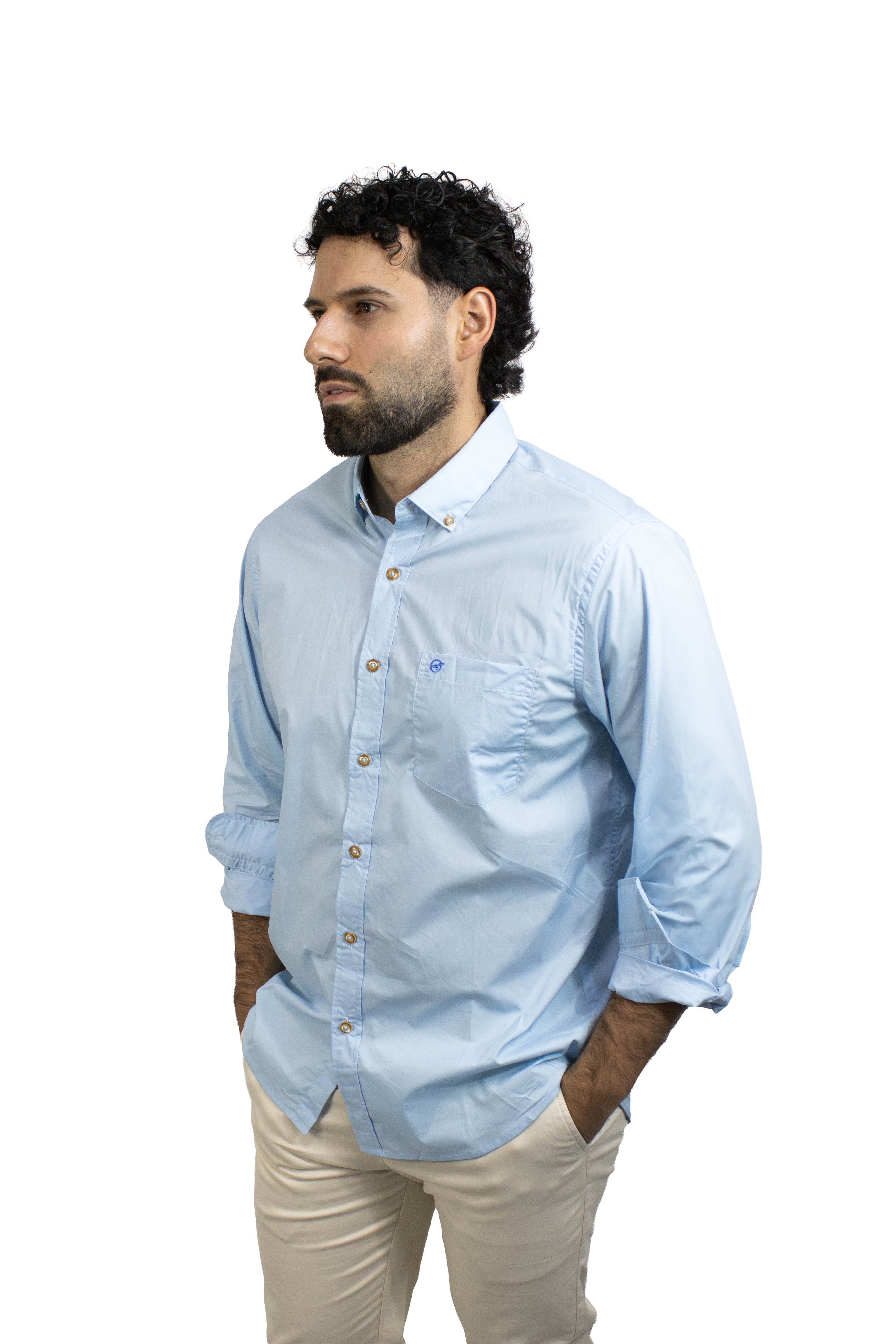 Camisa Manga Larga Azul Para Hombre