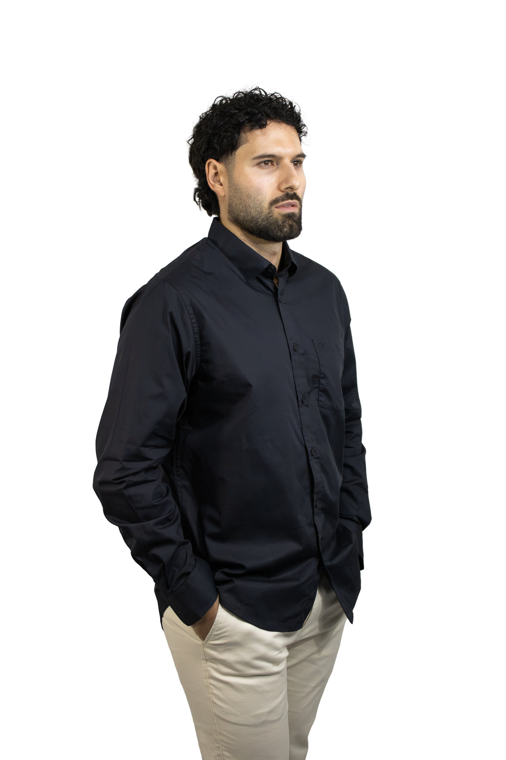 CAMISA MANGA LARGA NEGRA POPELINA PARA HOMBRE