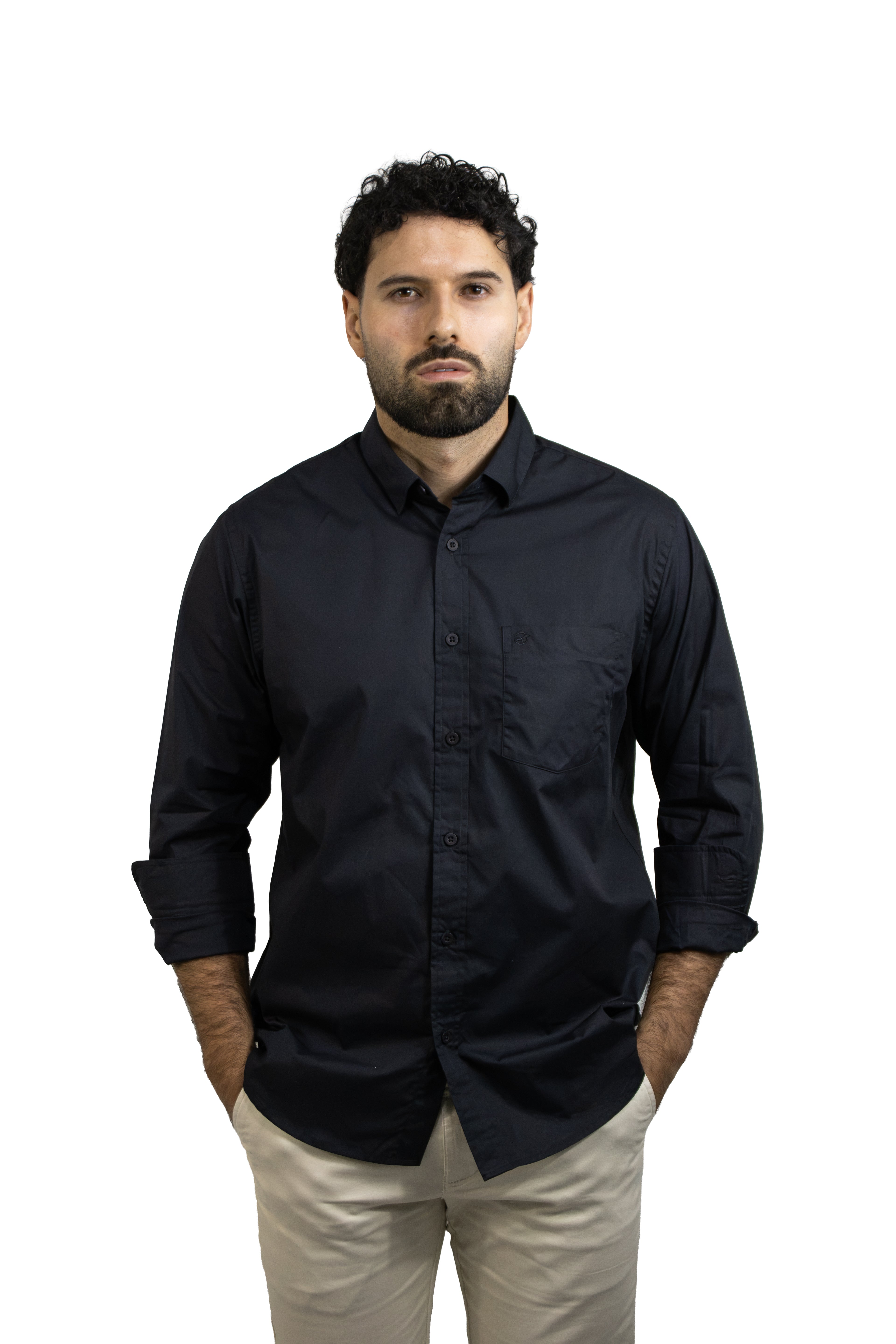 CAMISA MANGA LARGA NEGRA POPELINA PARA HOMBRE