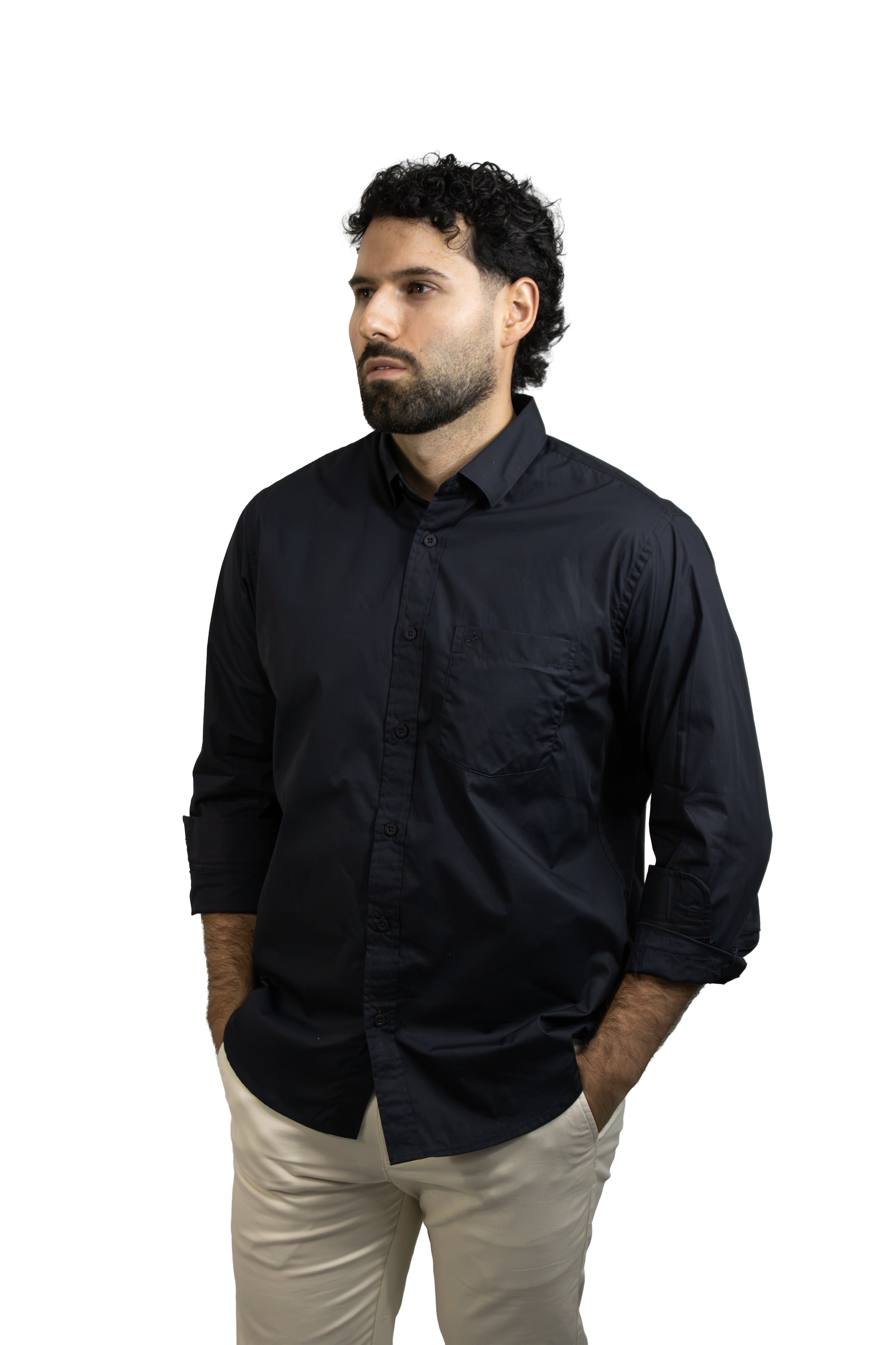 CAMISA MANGA LARGA NEGRA POPELINA PARA HOMBRE