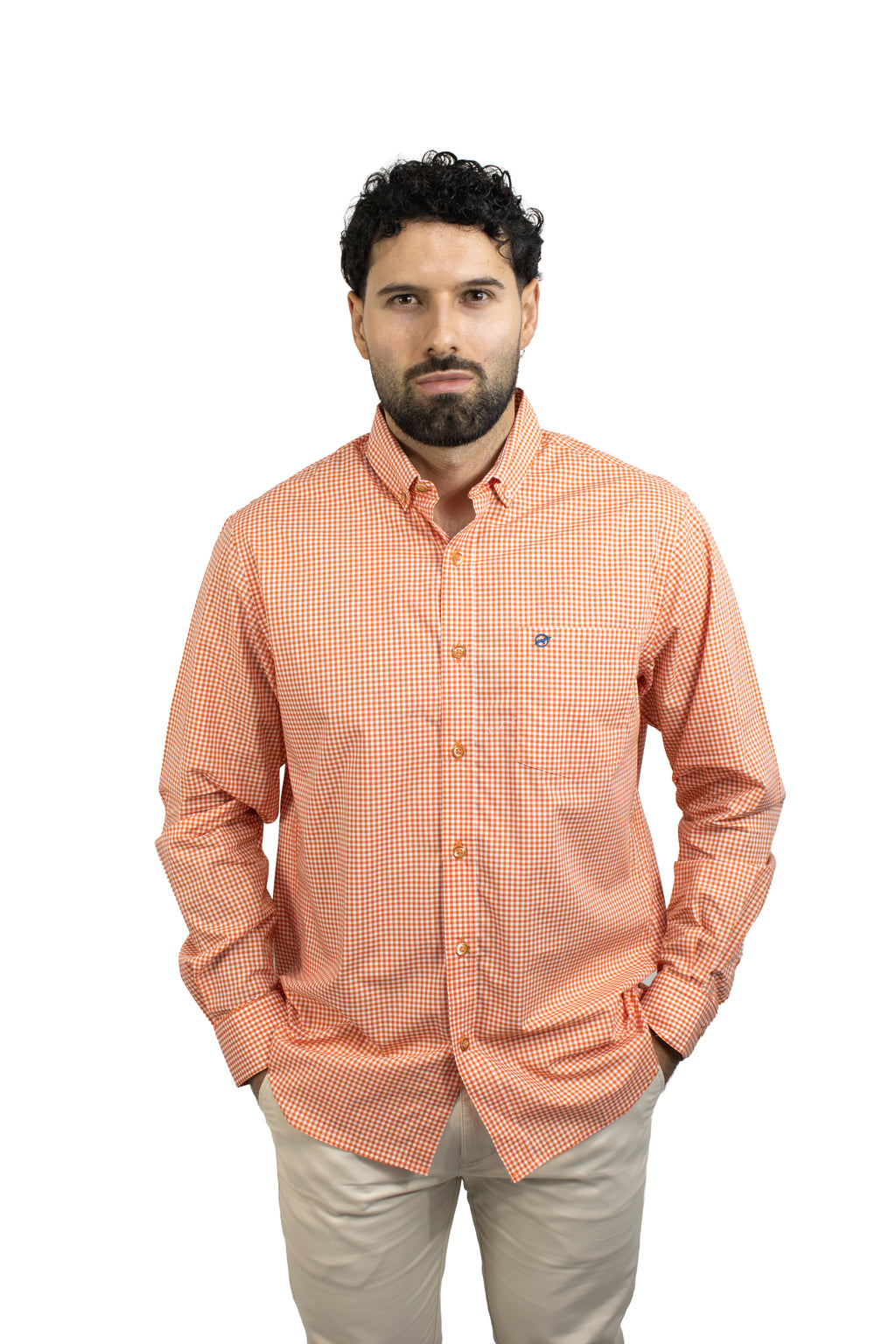 CAMISA MANGA LARGA CUADROS CORAL PARA HOMBRE