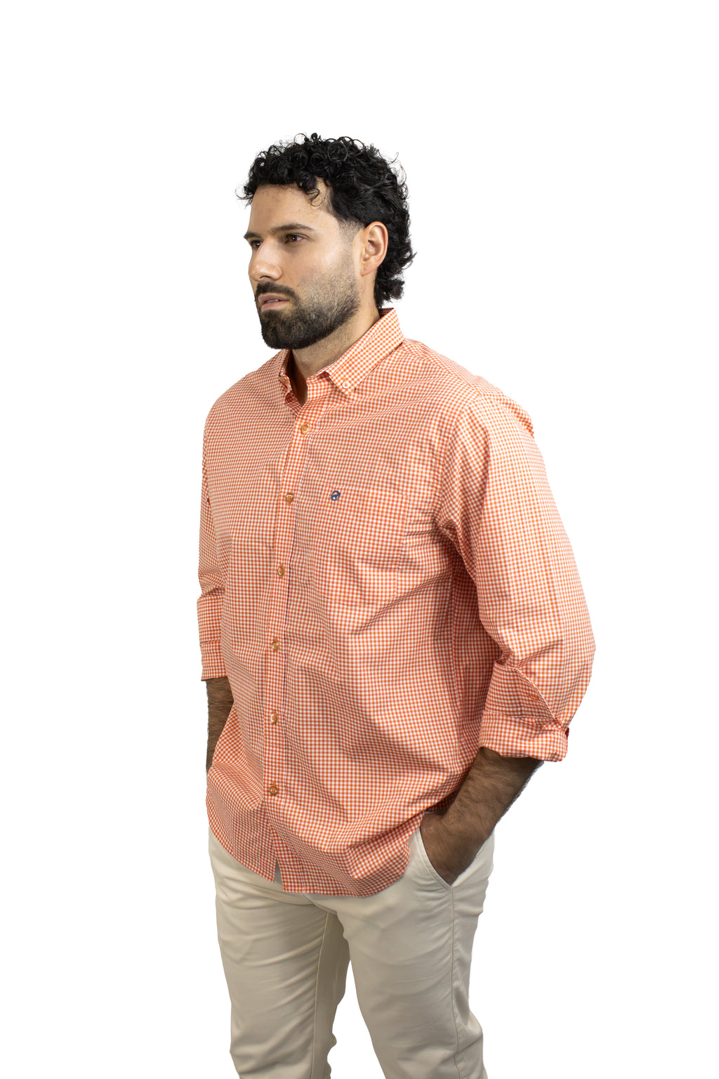 CAMISA MANGA LARGA CUADROS CORAL PARA HOMBRE