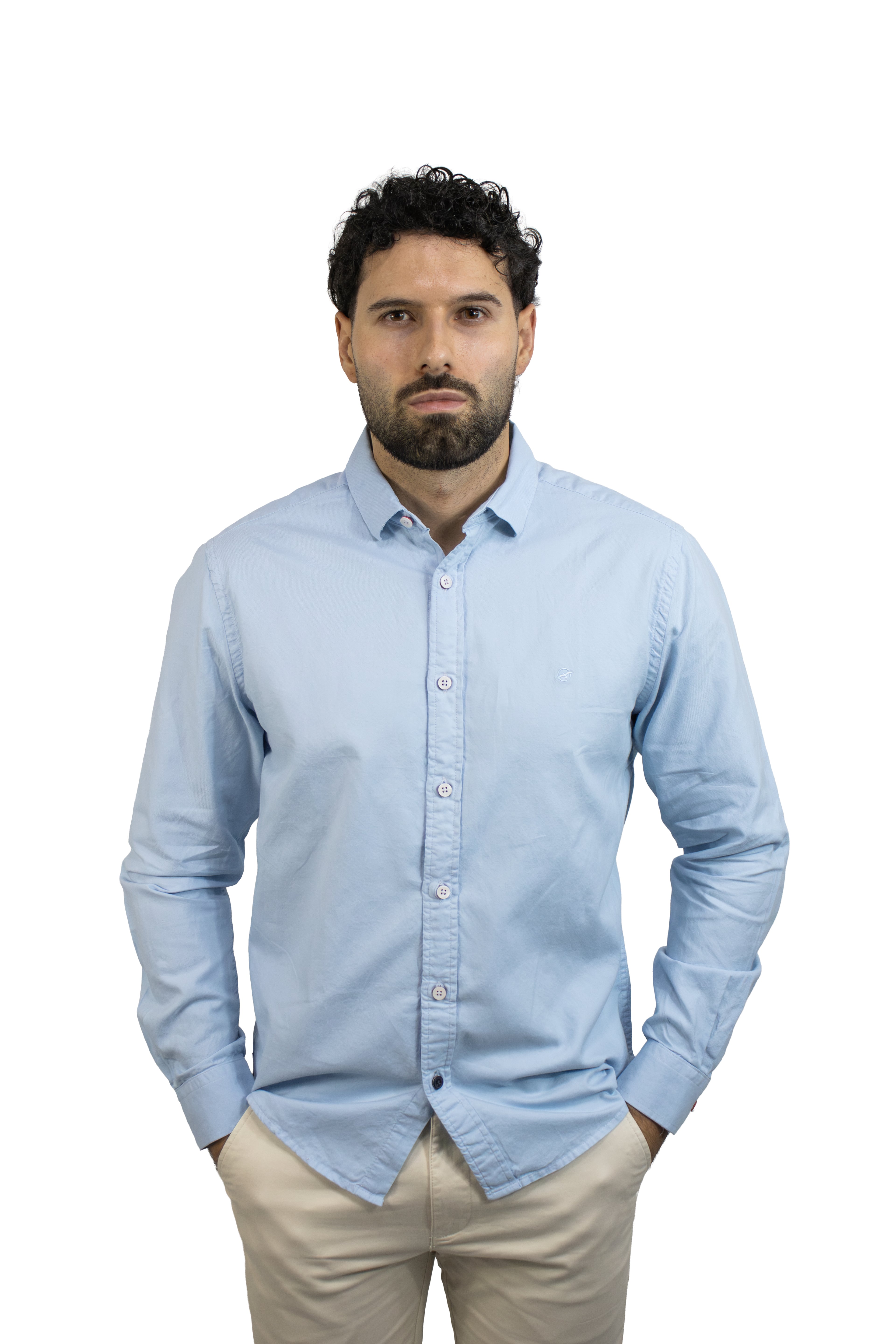 CAMISA MANGA LARGA AZUL OXFORD PARA HOMBRE