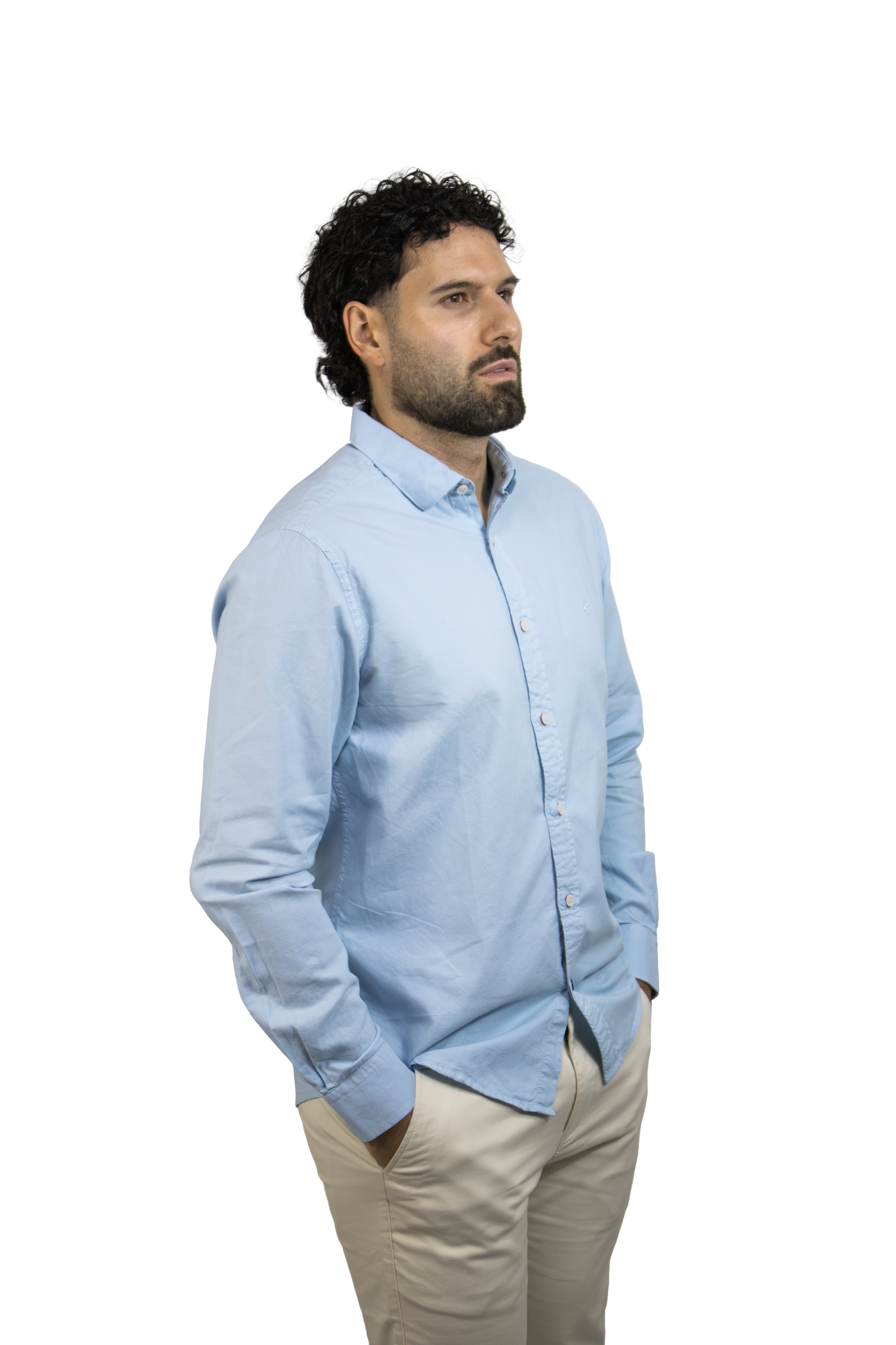 CAMISA MANGA LARGA AZUL OXFORD PARA HOMBRE