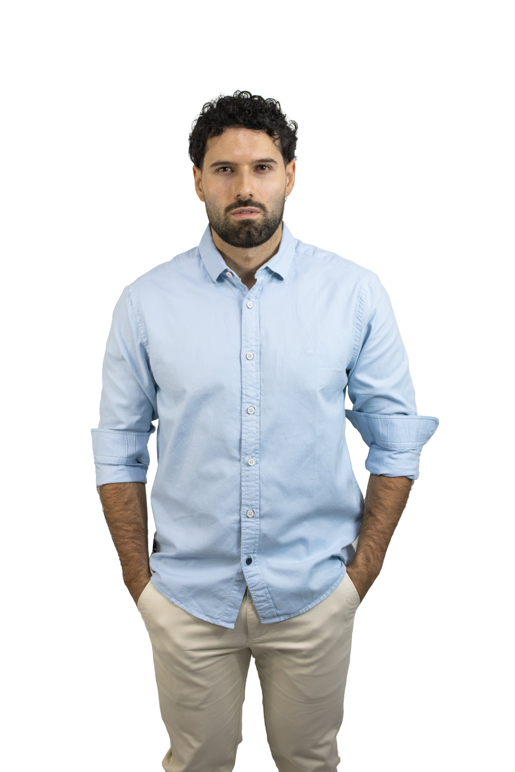 CAMISA MANGA LARGA AZUL OXFORD PARA HOMBRE