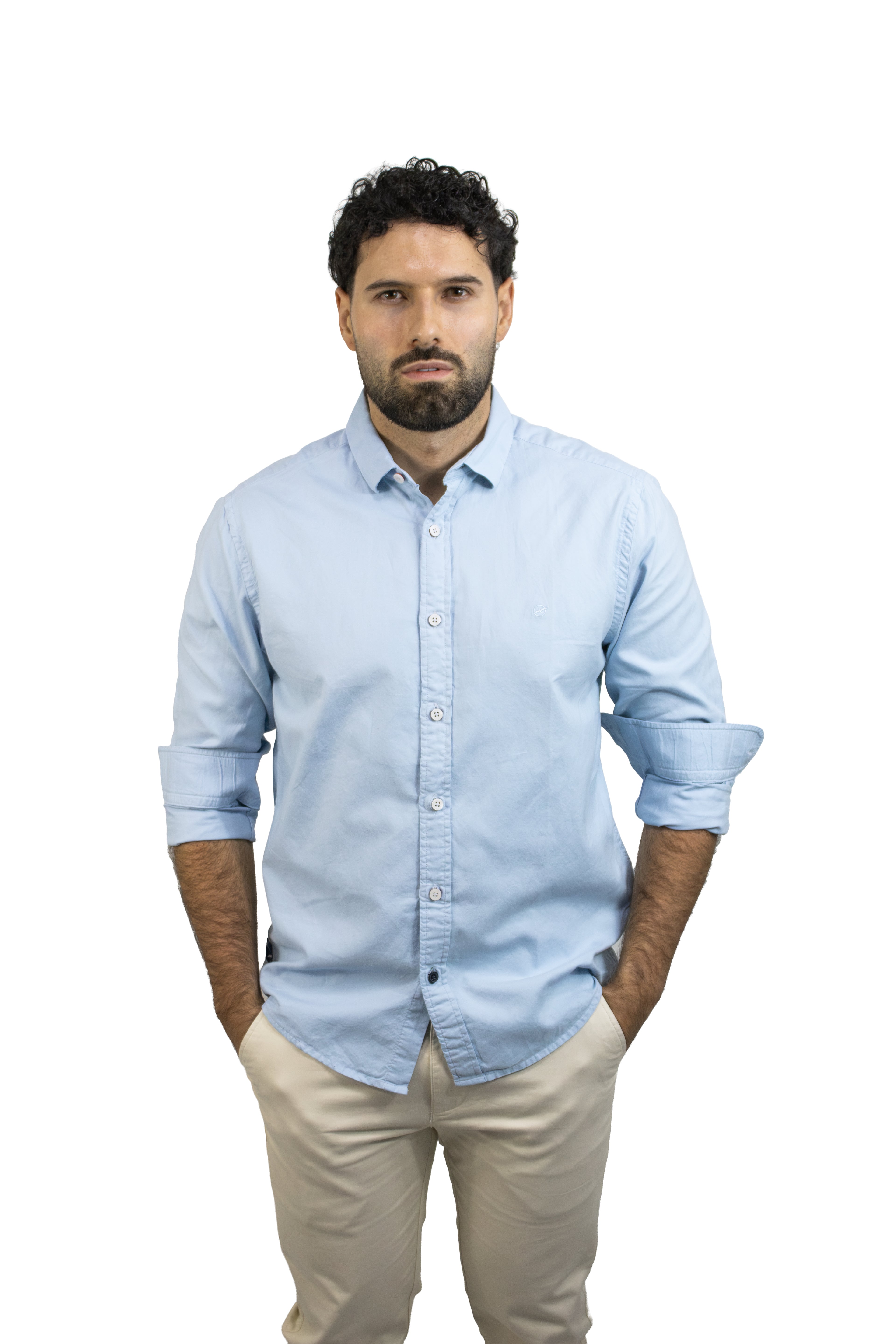 CAMISA MANGA LARGA AZUL OXFORD PARA HOMBRE