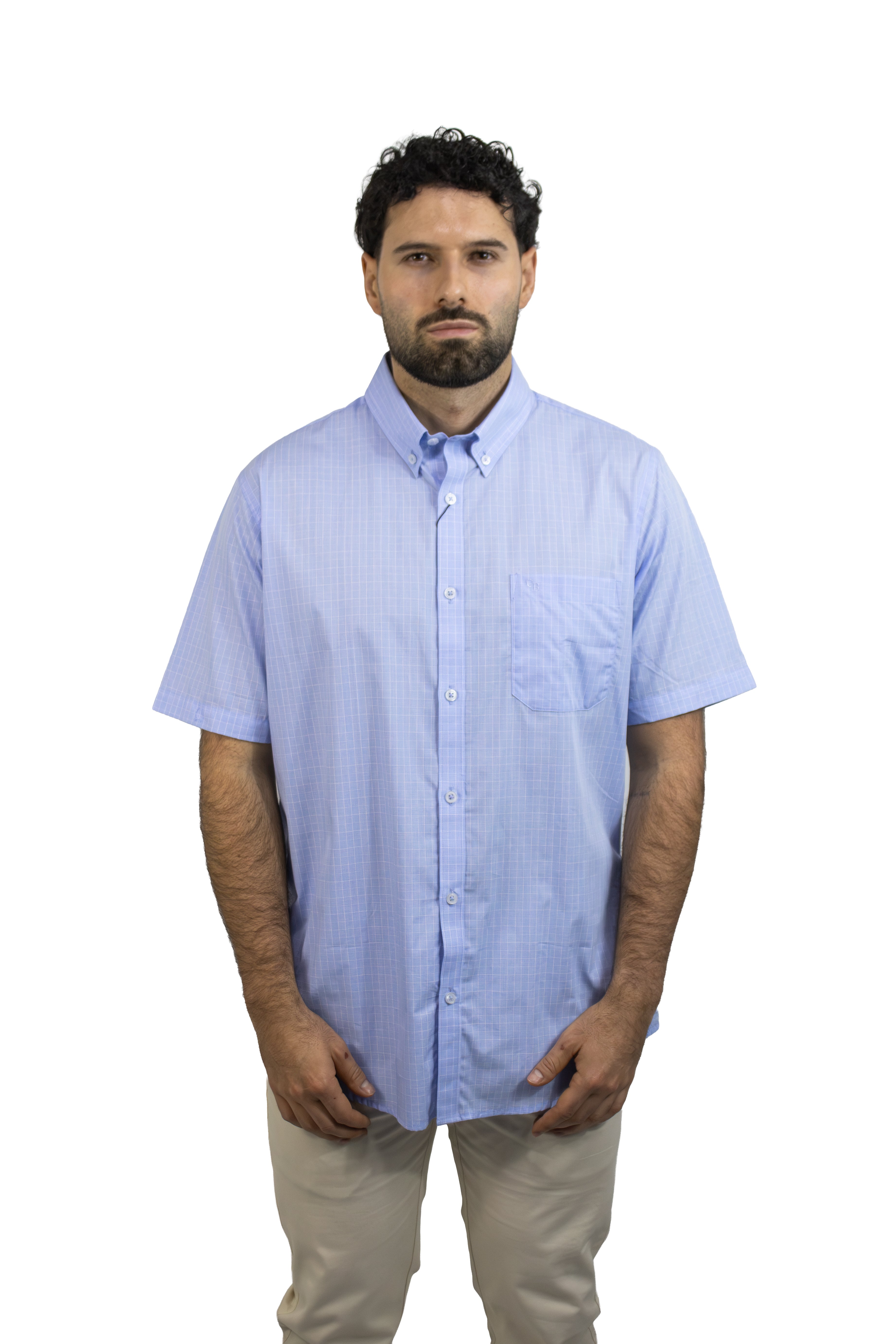 CAMISA MANGA CORTA A CUADROS AZUL PARA HOMBRE