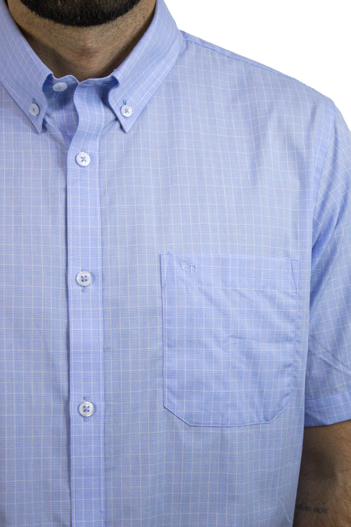 CAMISA MANGA CORTA A CUADROS AZUL PARA HOMBRE