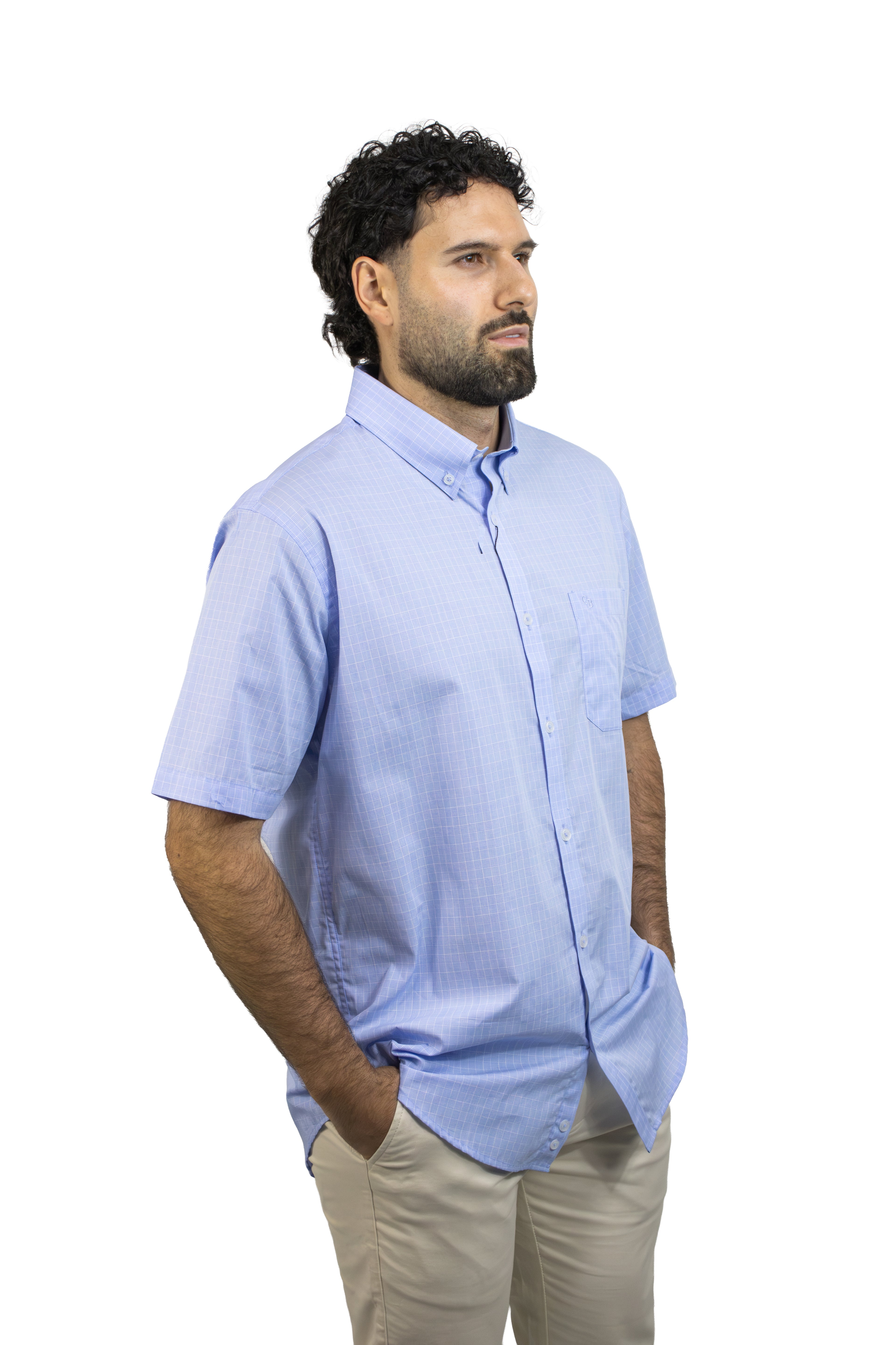 CAMISA MANGA CORTA A CUADROS AZUL PARA HOMBRE