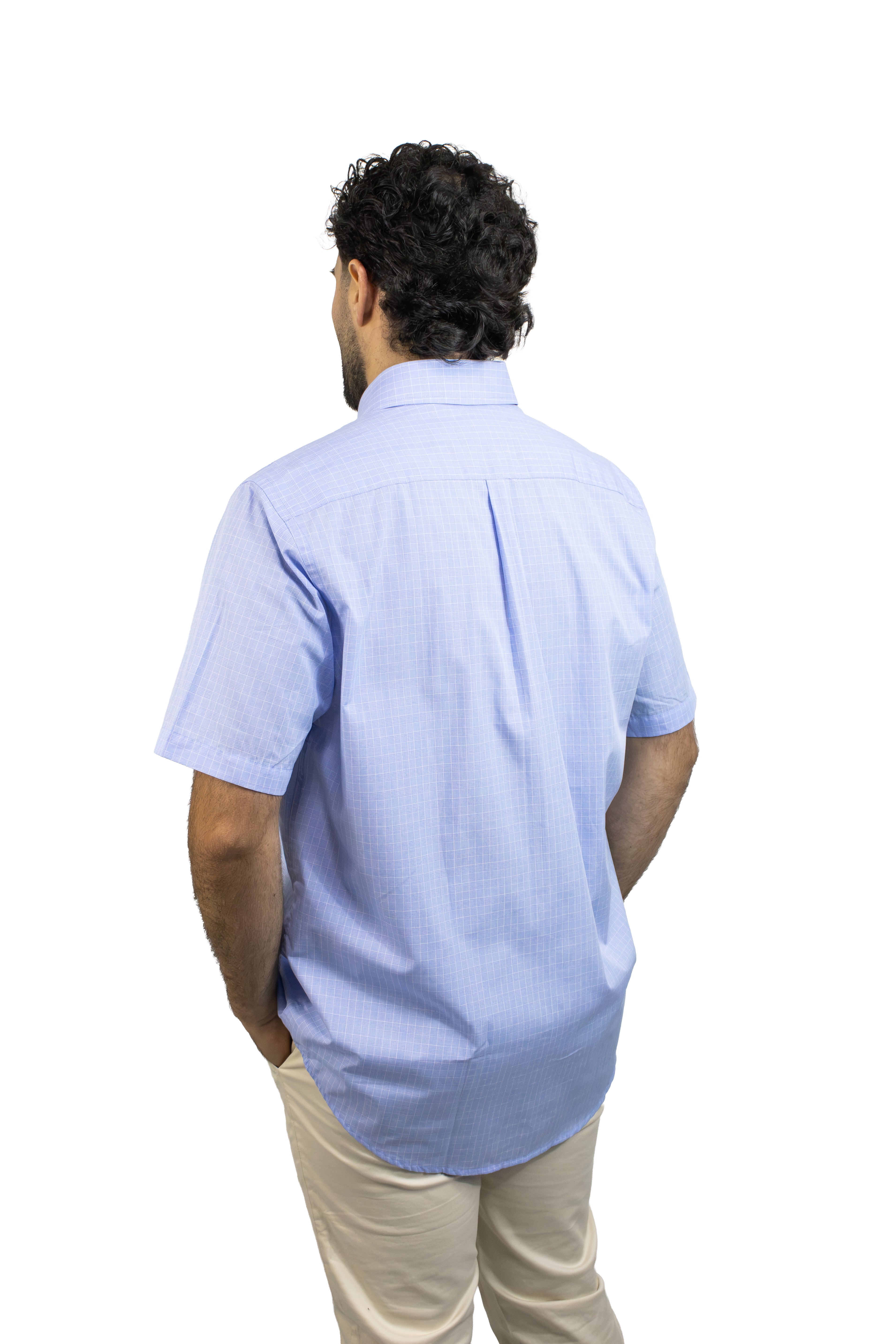 CAMISA MANGA CORTA A CUADROS AZUL PARA HOMBRE