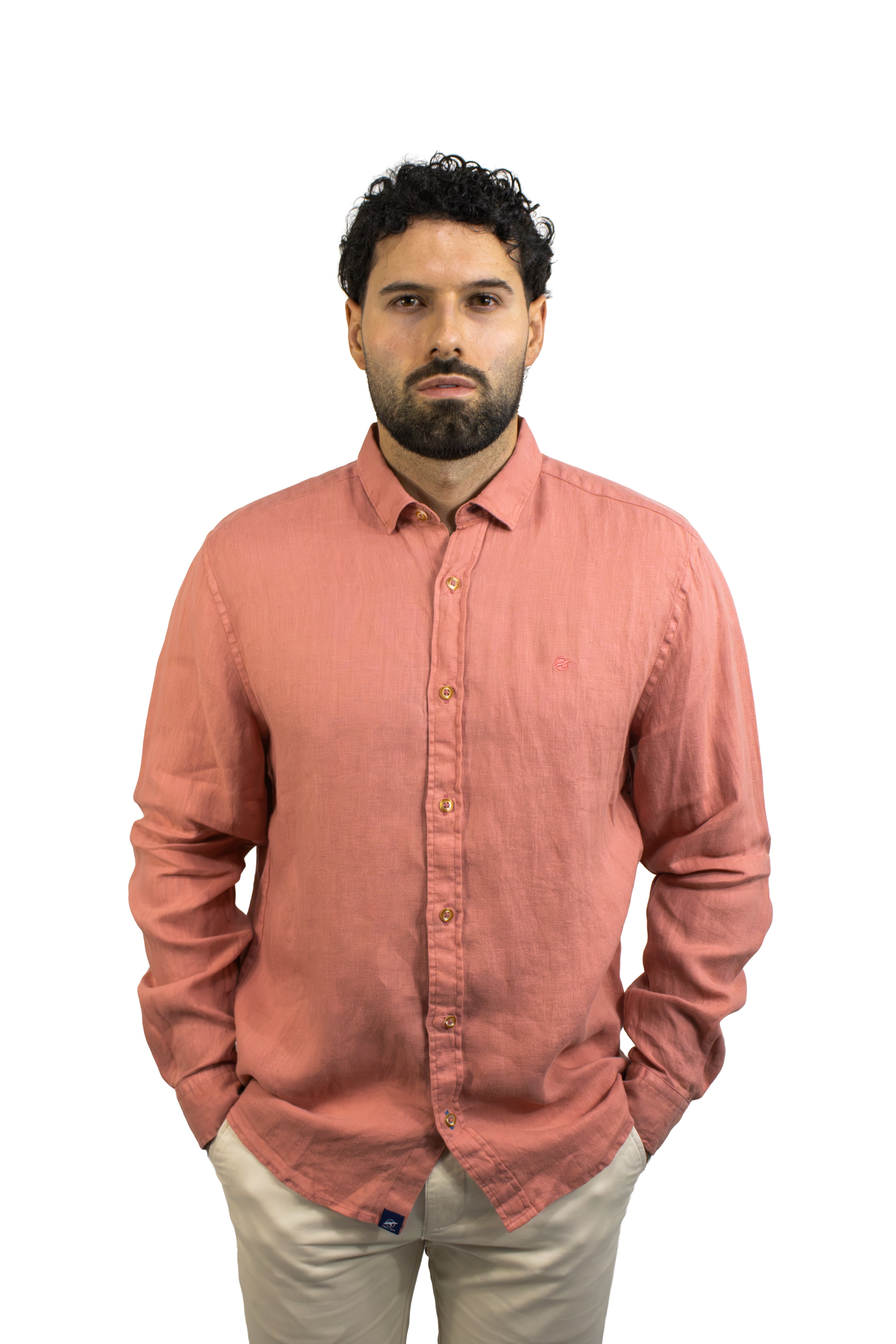 CAMISA LINO CORAL MANGA LARGA PARA HOMBRE