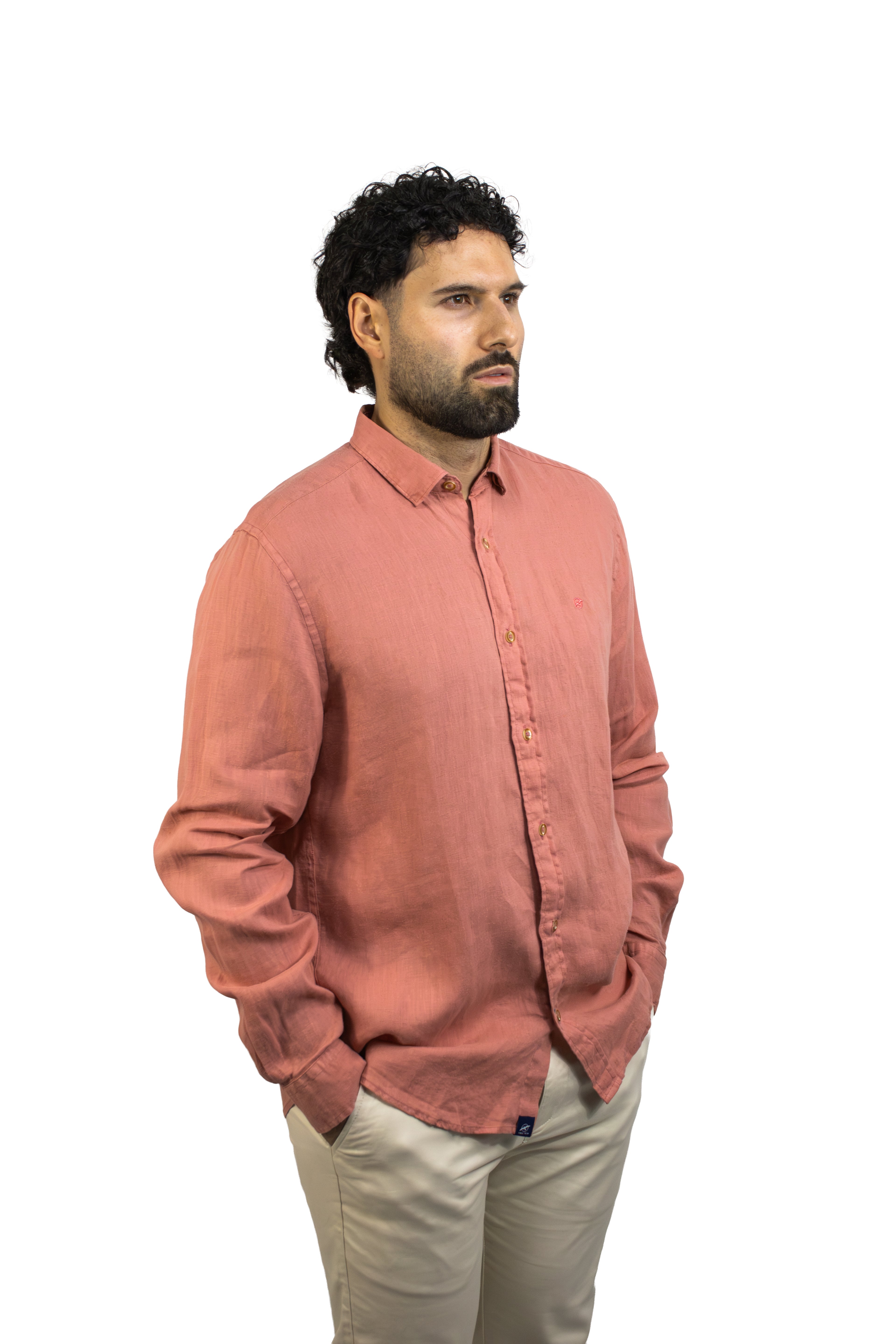 CAMISA LINO CORAL MANGA LARGA PARA HOMBRE