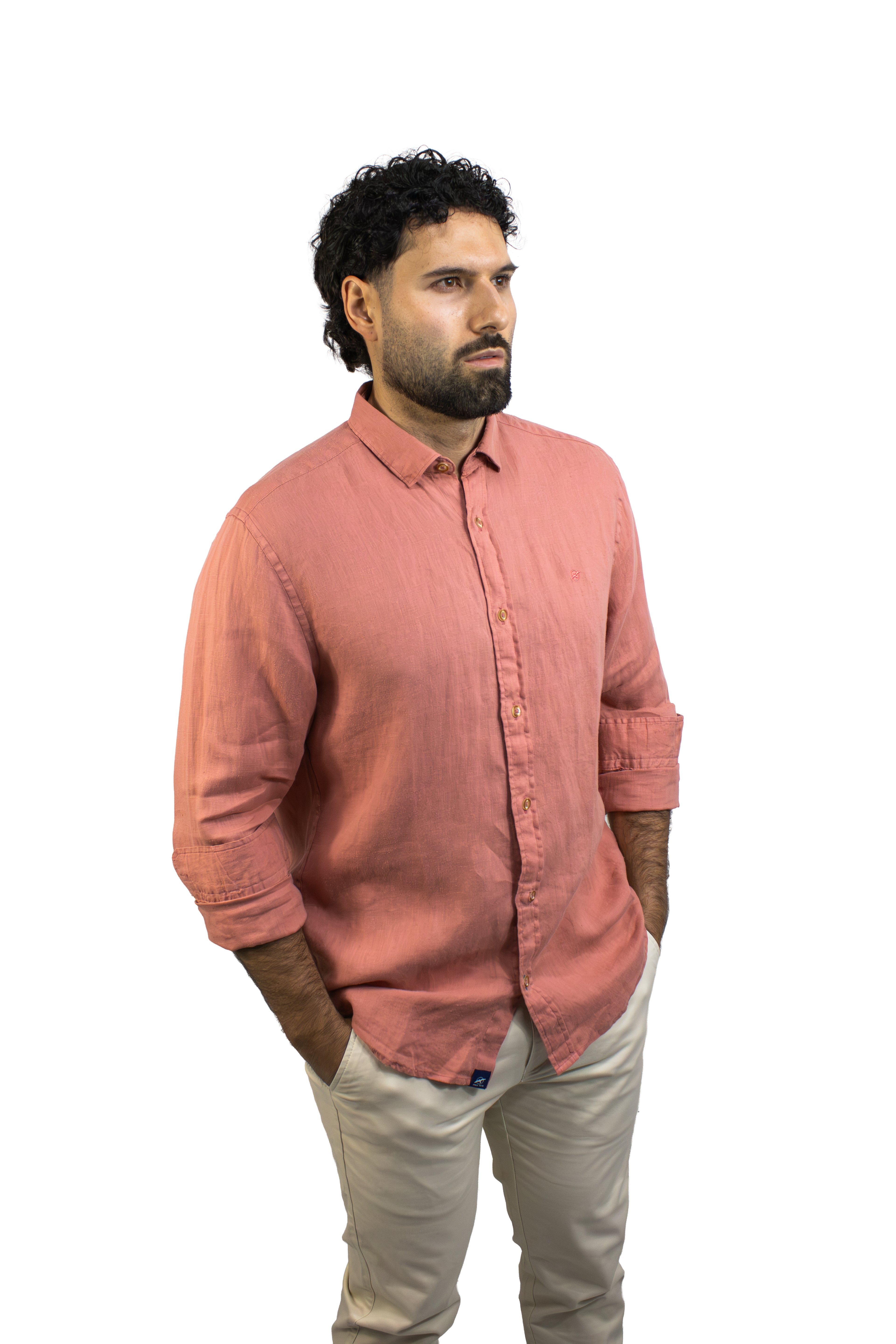 CAMISA LINO CORAL MANGA LARGA PARA HOMBRE