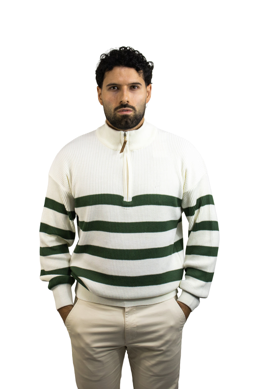 SACO DE RAYAS VERDE CON CIERRE PARA HOMBRE