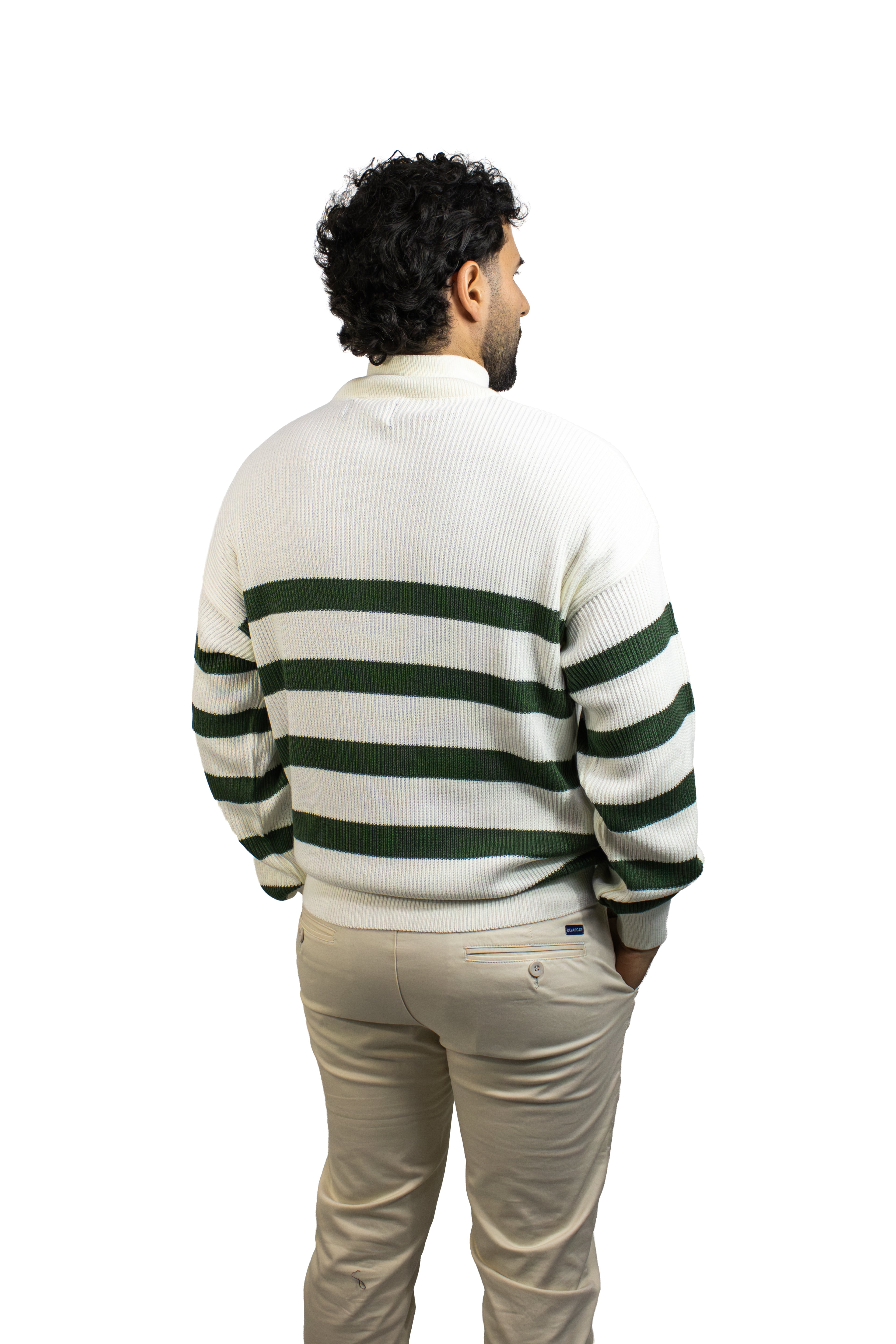 SACO DE RAYAS VERDE CON CIERRE PARA HOMBRE