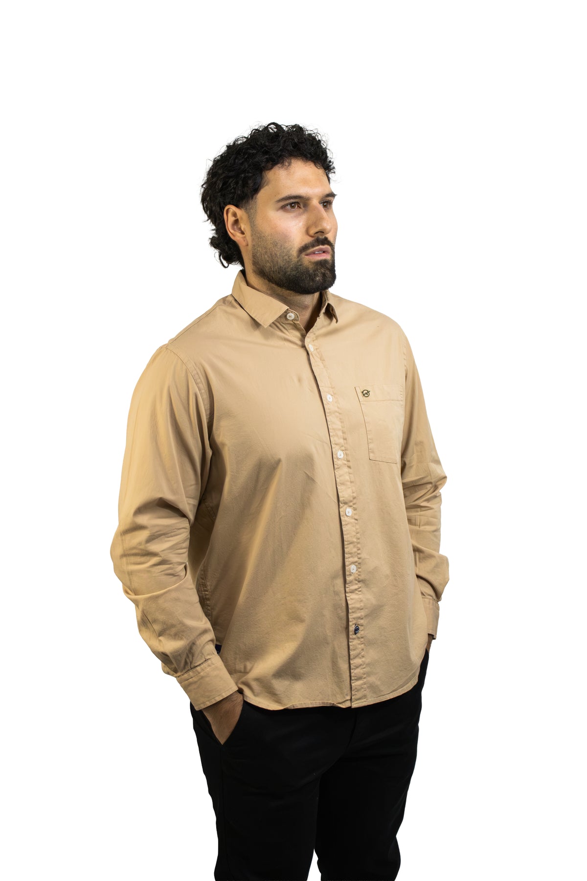 CAMISA MANGA LARGA CAFE EN POPELINA PARA HOMBRE