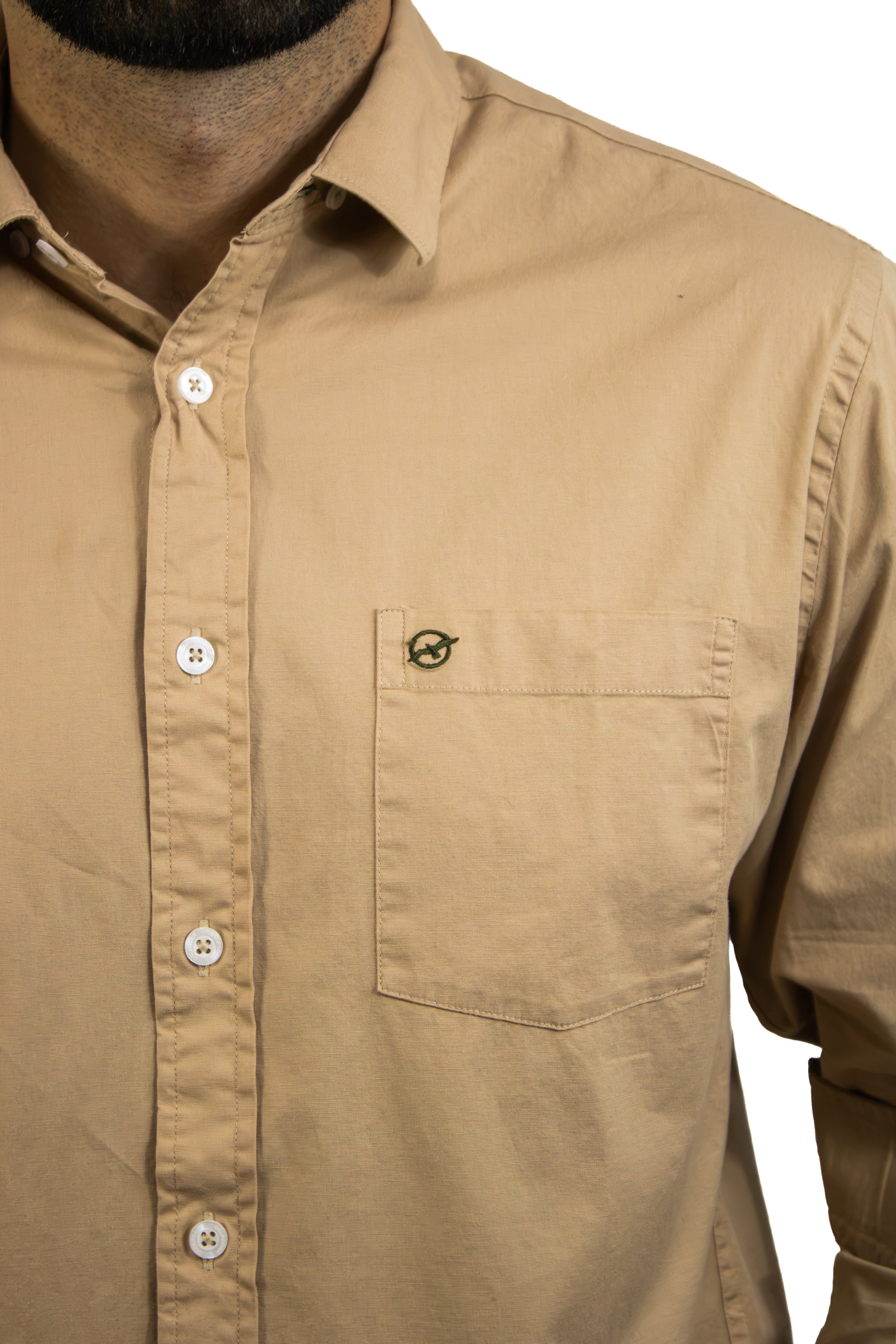 CAMISA MANGA LARGA CAFE EN POPELINA PARA HOMBRE