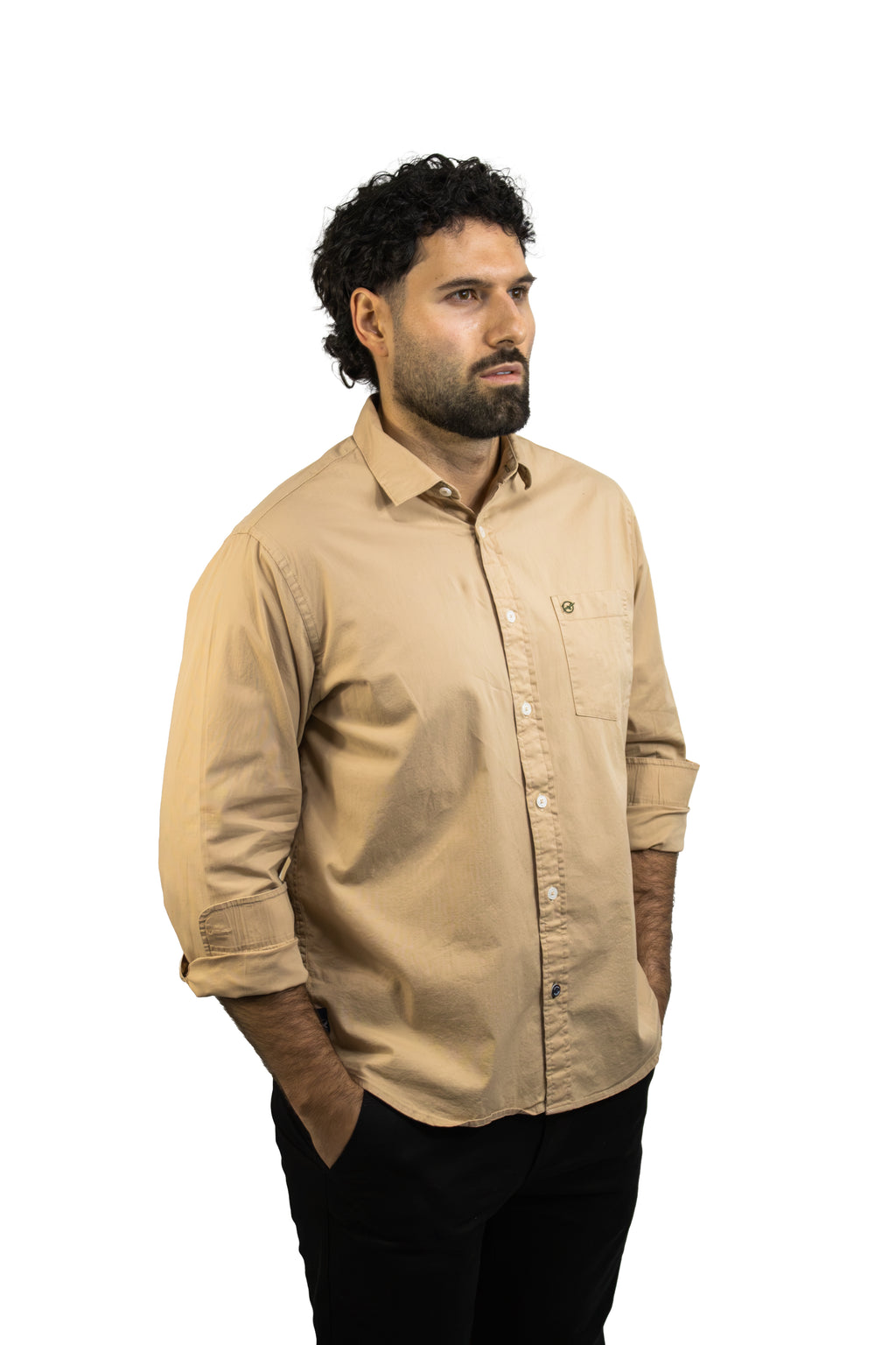 CAMISA MANGA LARGA CAFE EN POPELINA PARA HOMBRE