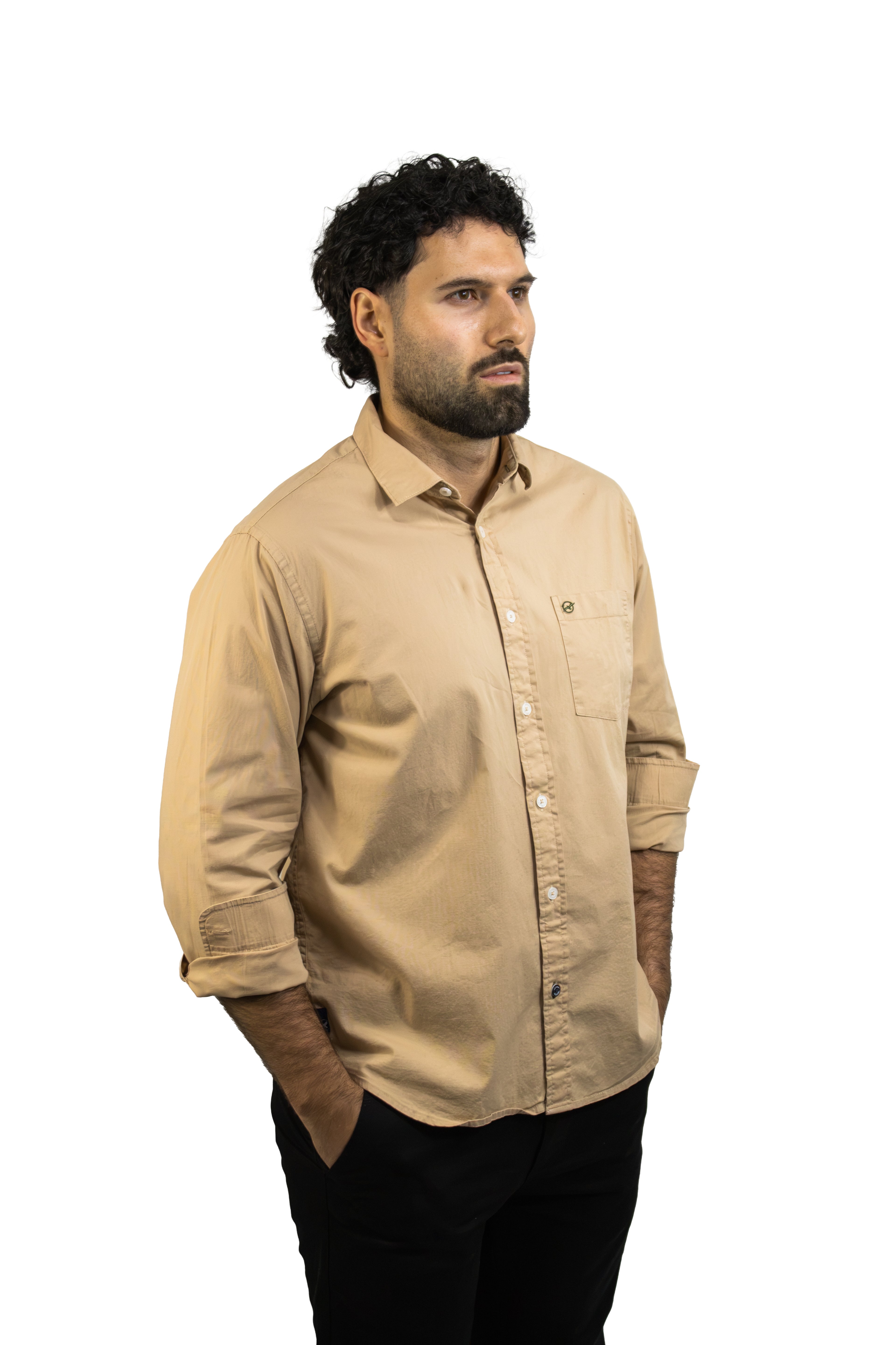CAMISA MANGA LARGA CAFE EN POPELINA PARA HOMBRE